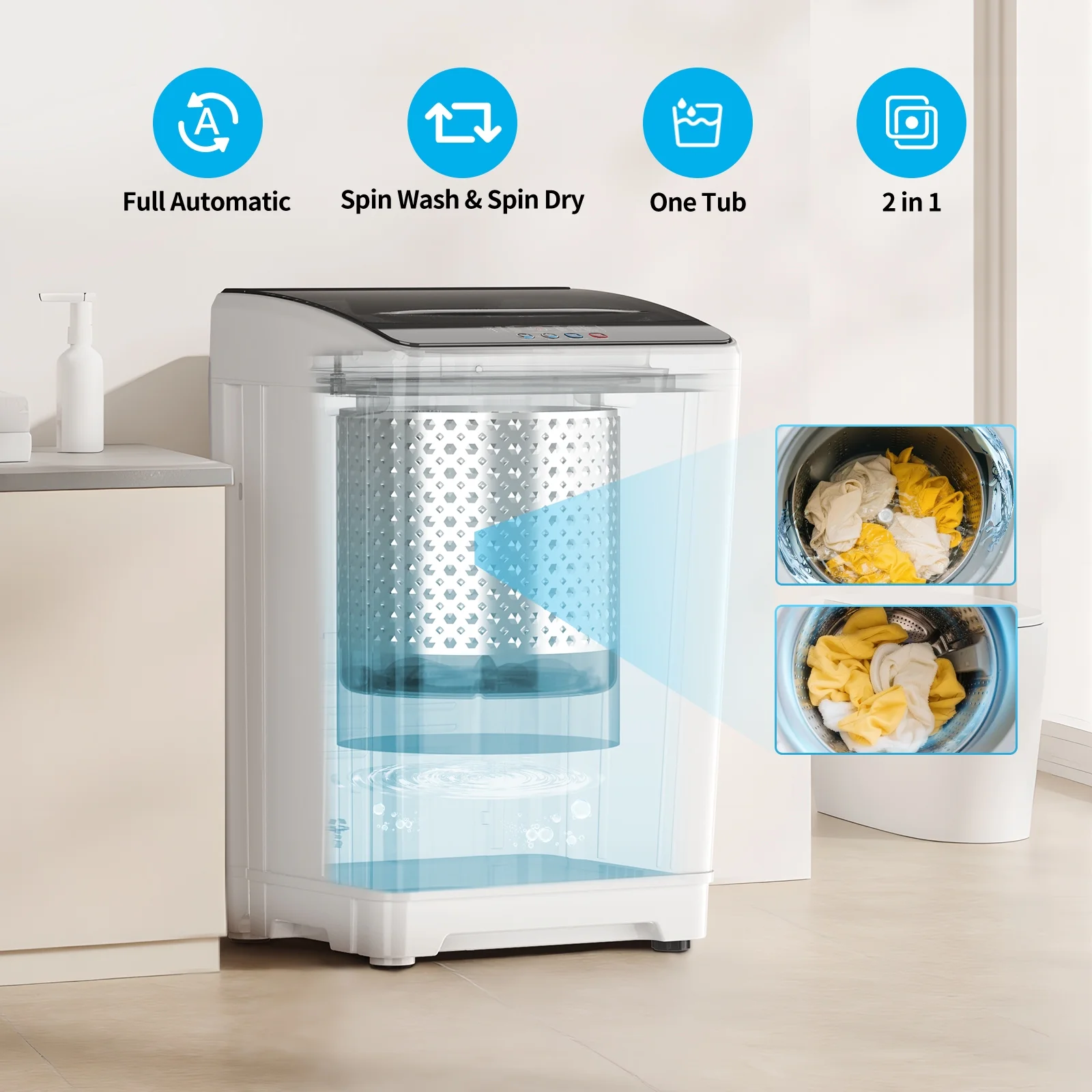 TABU Washer and Dryer Set, 17.6LBS Full Automatic Washing Machine & 8.8LBS Portable Dryer (Gray&White) - Image 37