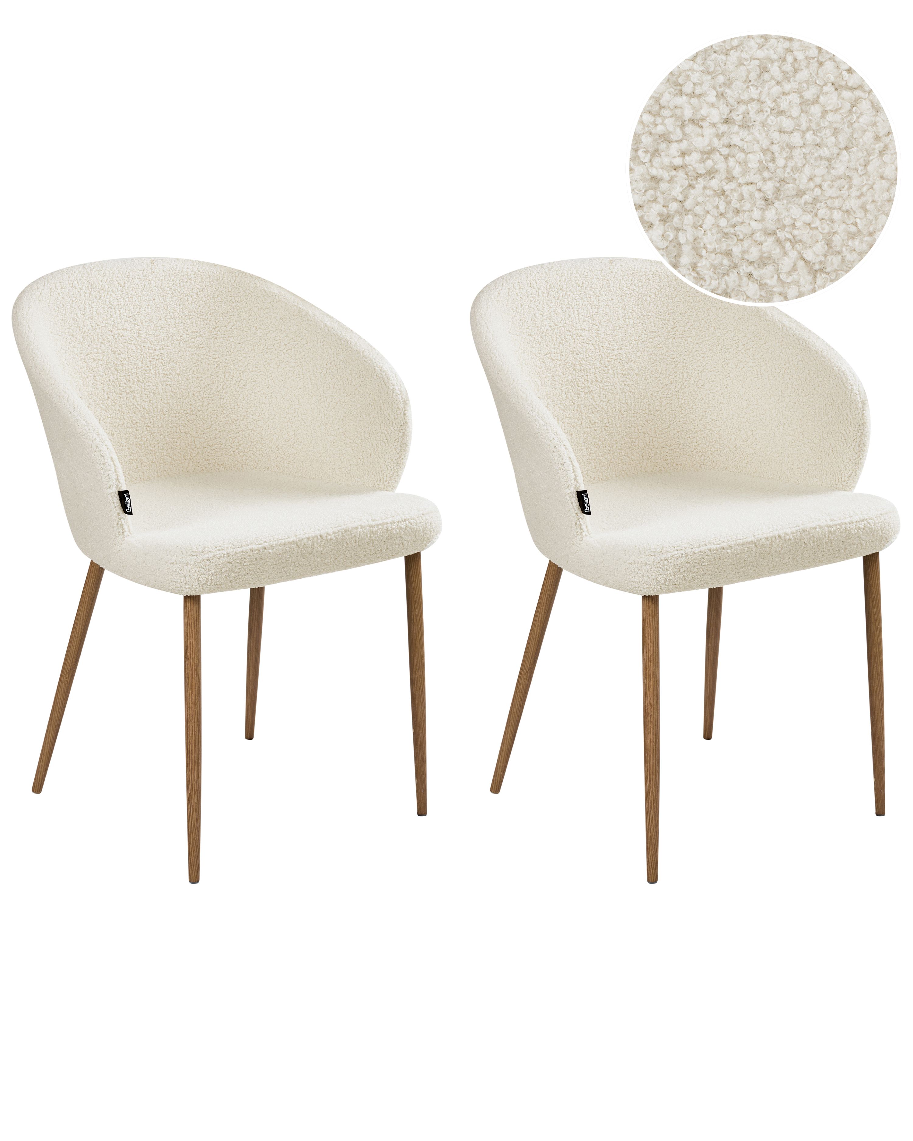 Set of 2 Dining Chairs MASON Boucle Off-White/ Light Brown