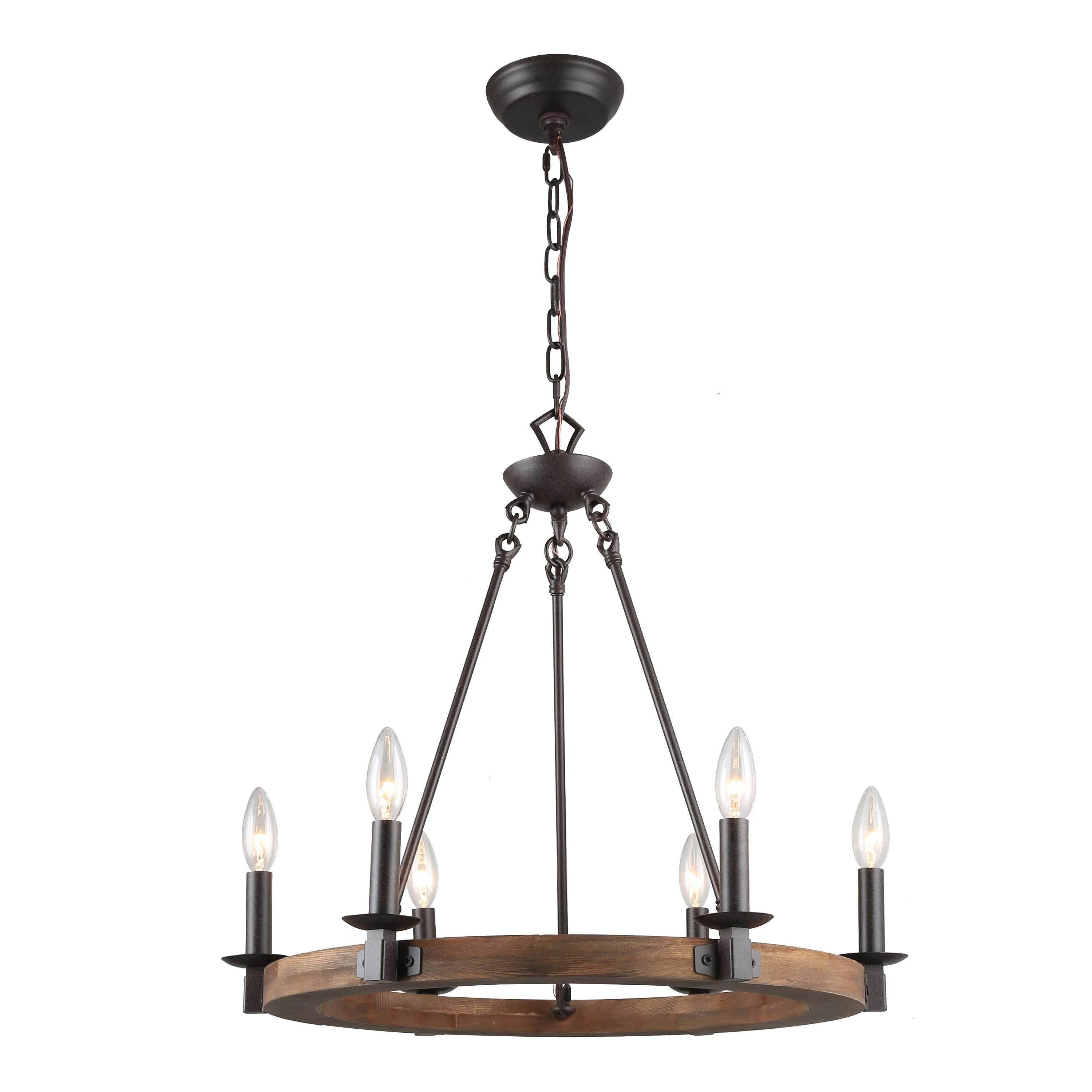 LNC 6-Light Distressed Brown and Bronze Wagon Wheel Farmhouse Chandelier