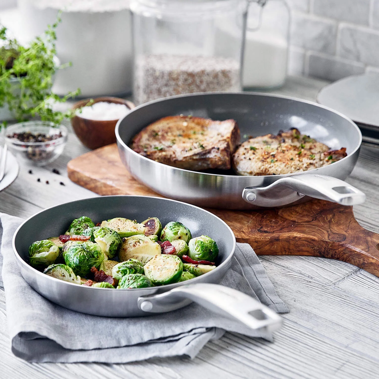 GreenPan Chatham Tri-Ply Stainless Steel Healthy Ceramic Nonstick Induction Suitable, 2 Piece Frypan Set, 8