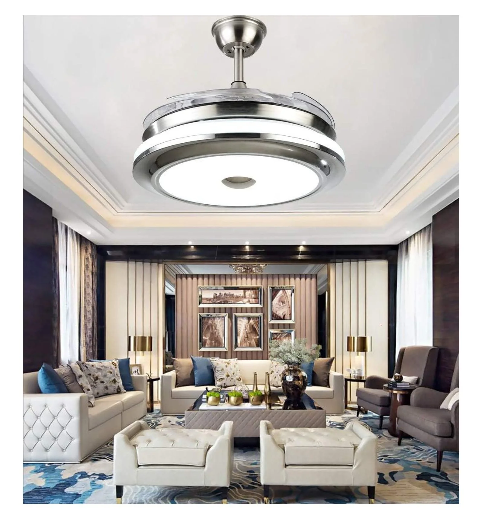 XylehR 42" Modern Ceiling Light with Fans Control, 4 Retractable Blades with 3 Light Color Change Ceiling Fan for Living Bedroom Restaurant, Silver Color with Silent Motor (42In-1 Update) - Image 10