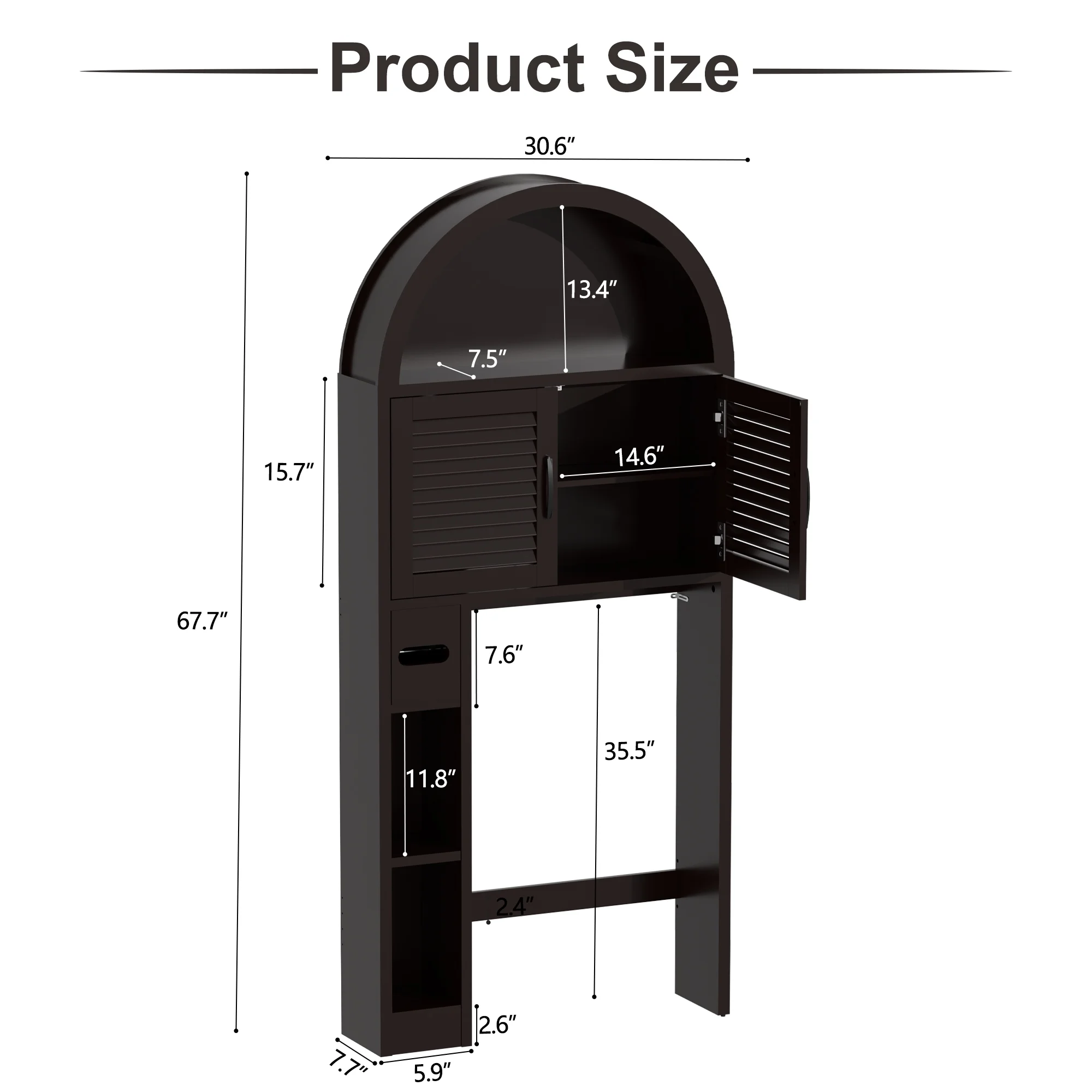 HARIPUL Over The Toilet Storage Cabinet w/ Unique Wood Grain & Arc Design, Freestanding Bathroom Shelf Organizer Space Saver w/ Doors & Anti-Tip Device, Wood Color - Image 45