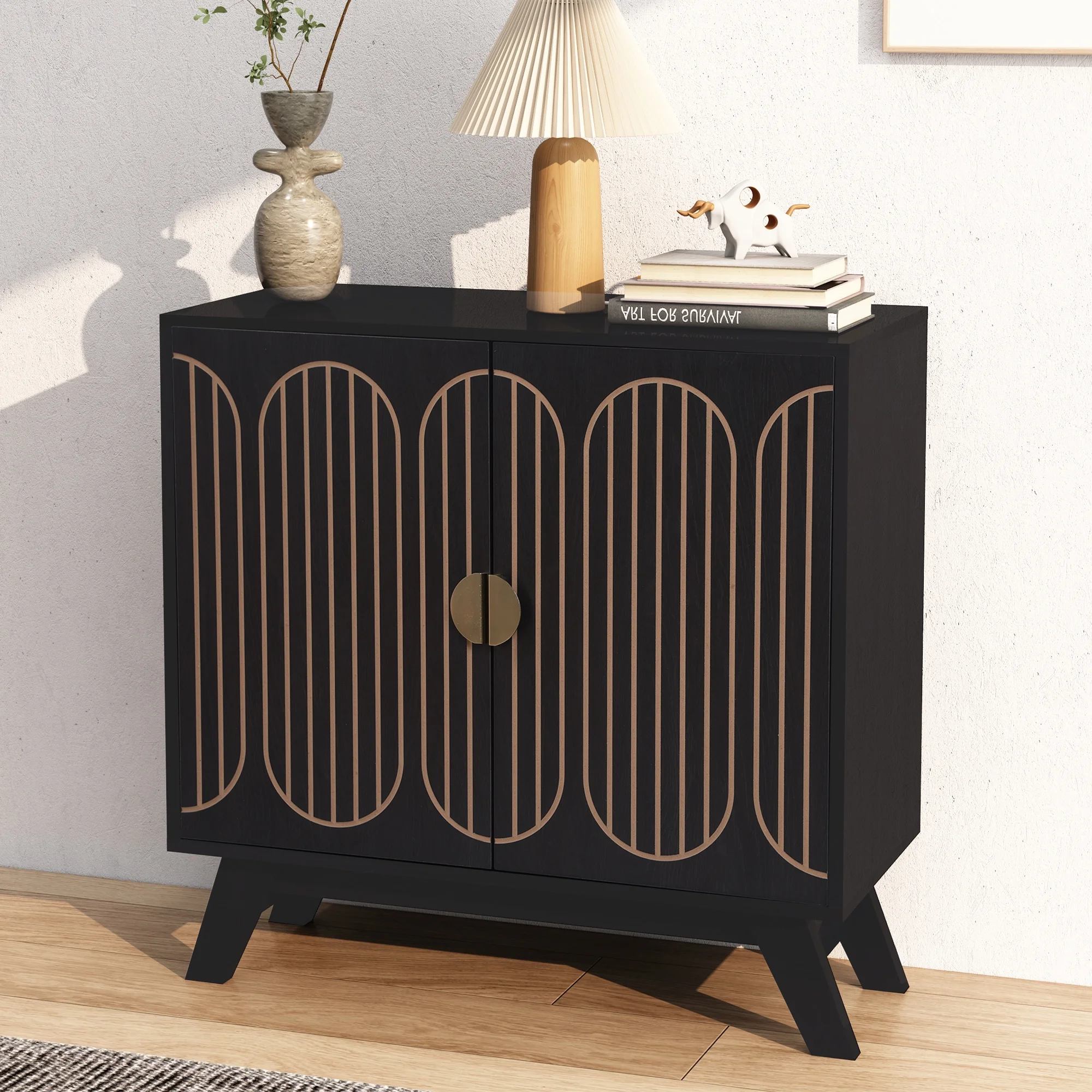 LEFHDA 2PCS Buffet Cabinet, Sideboard Cabinet with Storage, Accent Storage Cabinet with Carved Arc Door Design for Kitchen Dining Room, 2 Doors Buffet Cabinet with Adjustable Shelves - Image 42