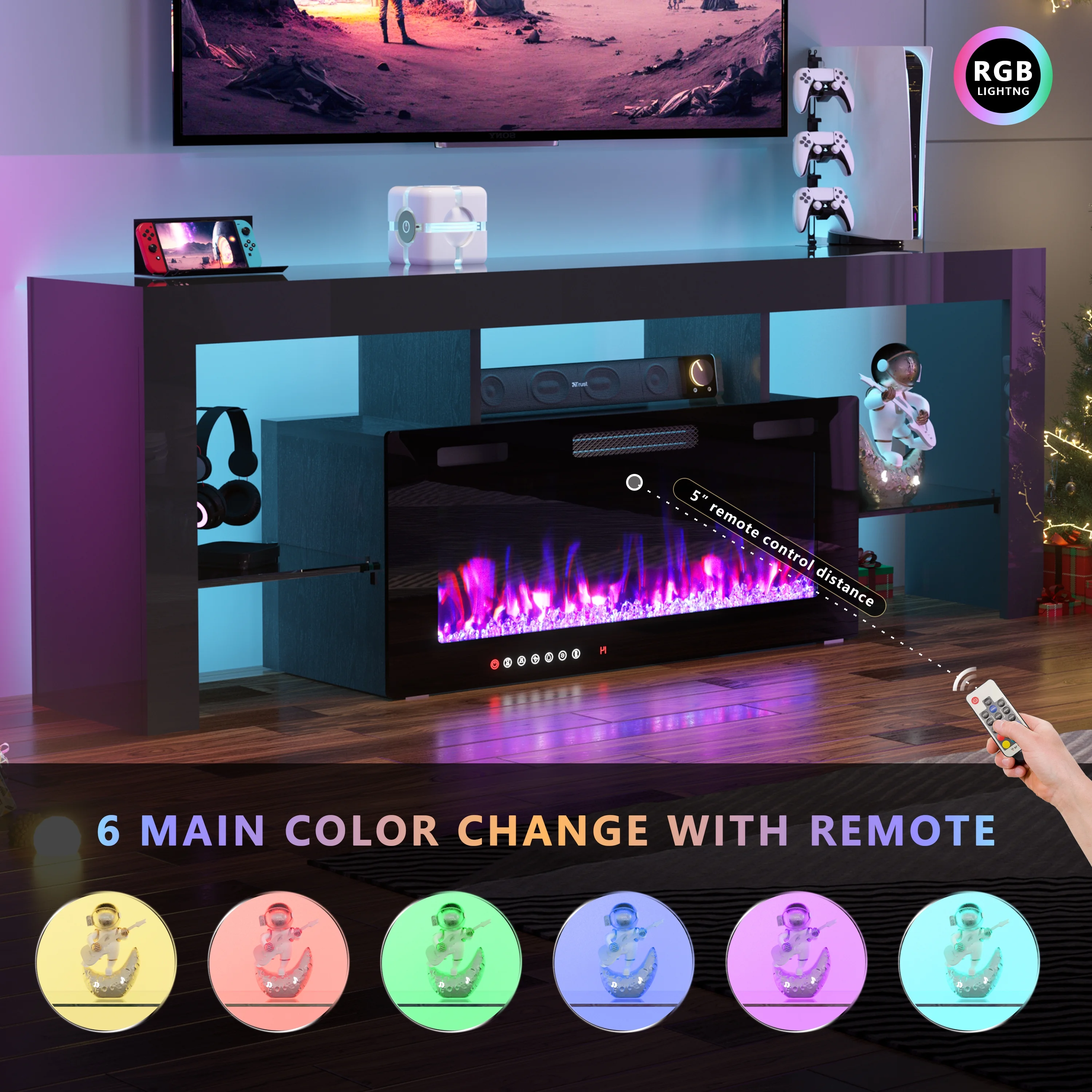 70" Electric Fireplace TV Stand by GetYes - Sleek White Design with Adjustable Flame & Remote Control, Perfect for Living Room - Image 16