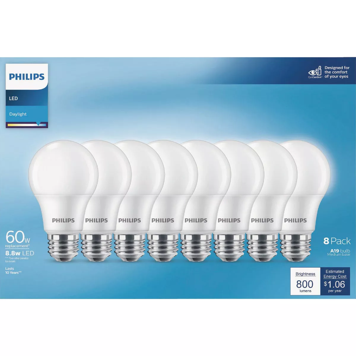 Philips 60W Equivalent Daylight A19 Medium LED Light Bulb (8-Pack)