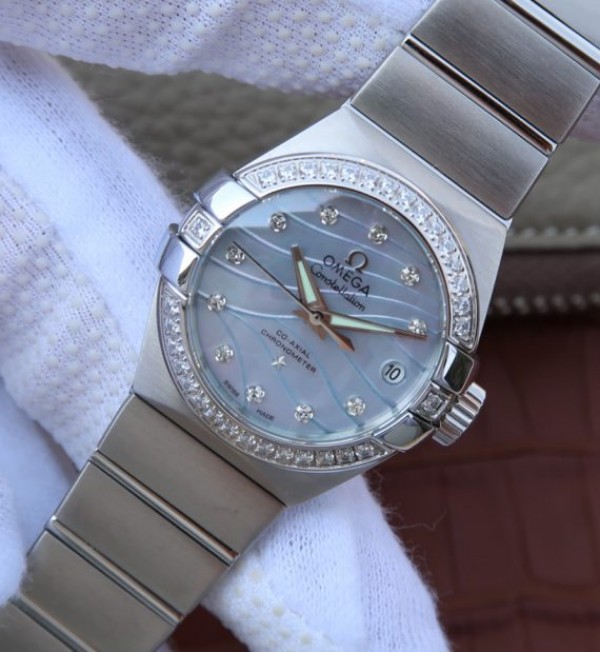 Replica Omega V6 Constellation 27mm SS Blue Dial Diamonds Markers SS Bracelet A8520 - Elite Watch Atelier