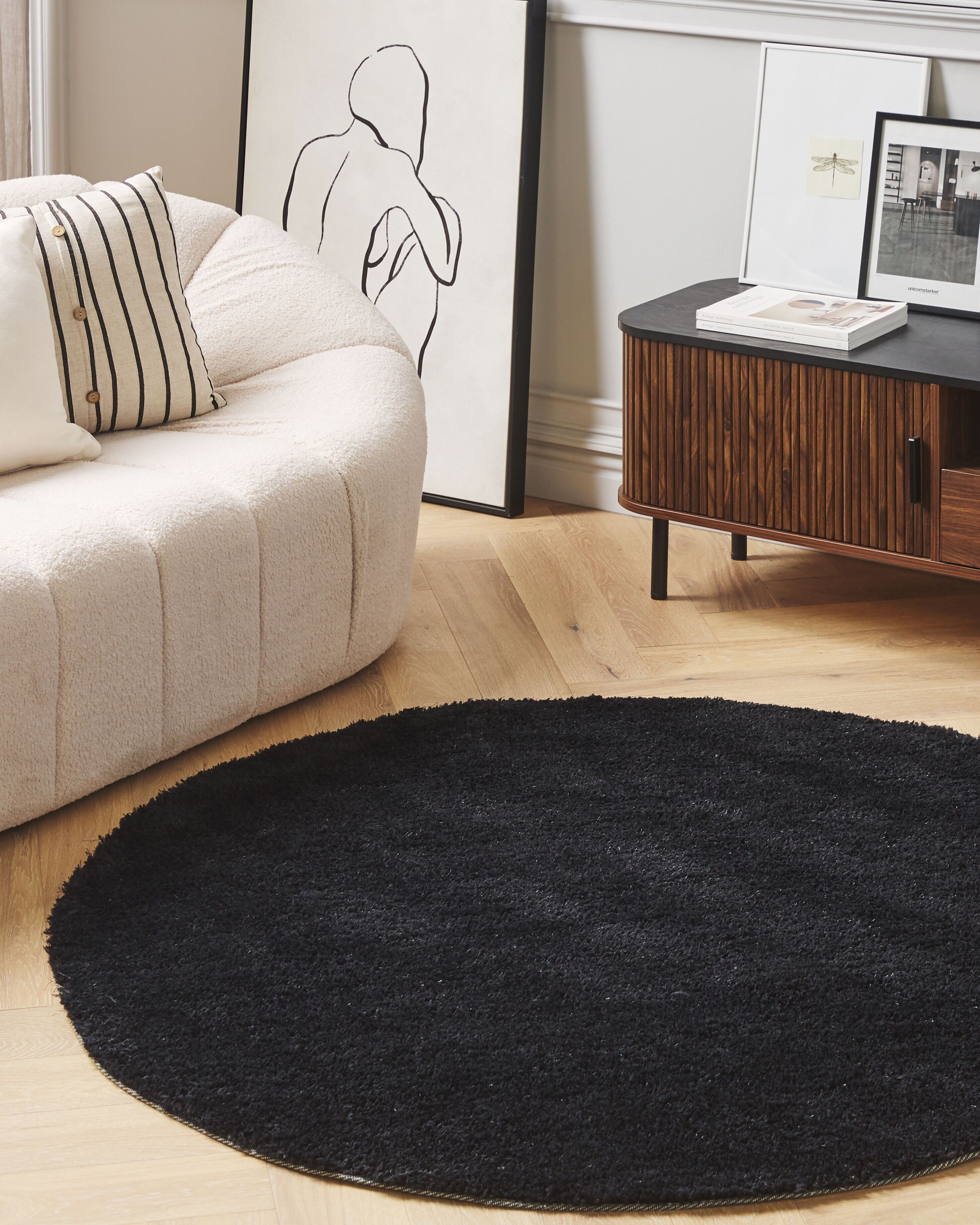 Shaggy Rug DEMRE Black ø 140 cm