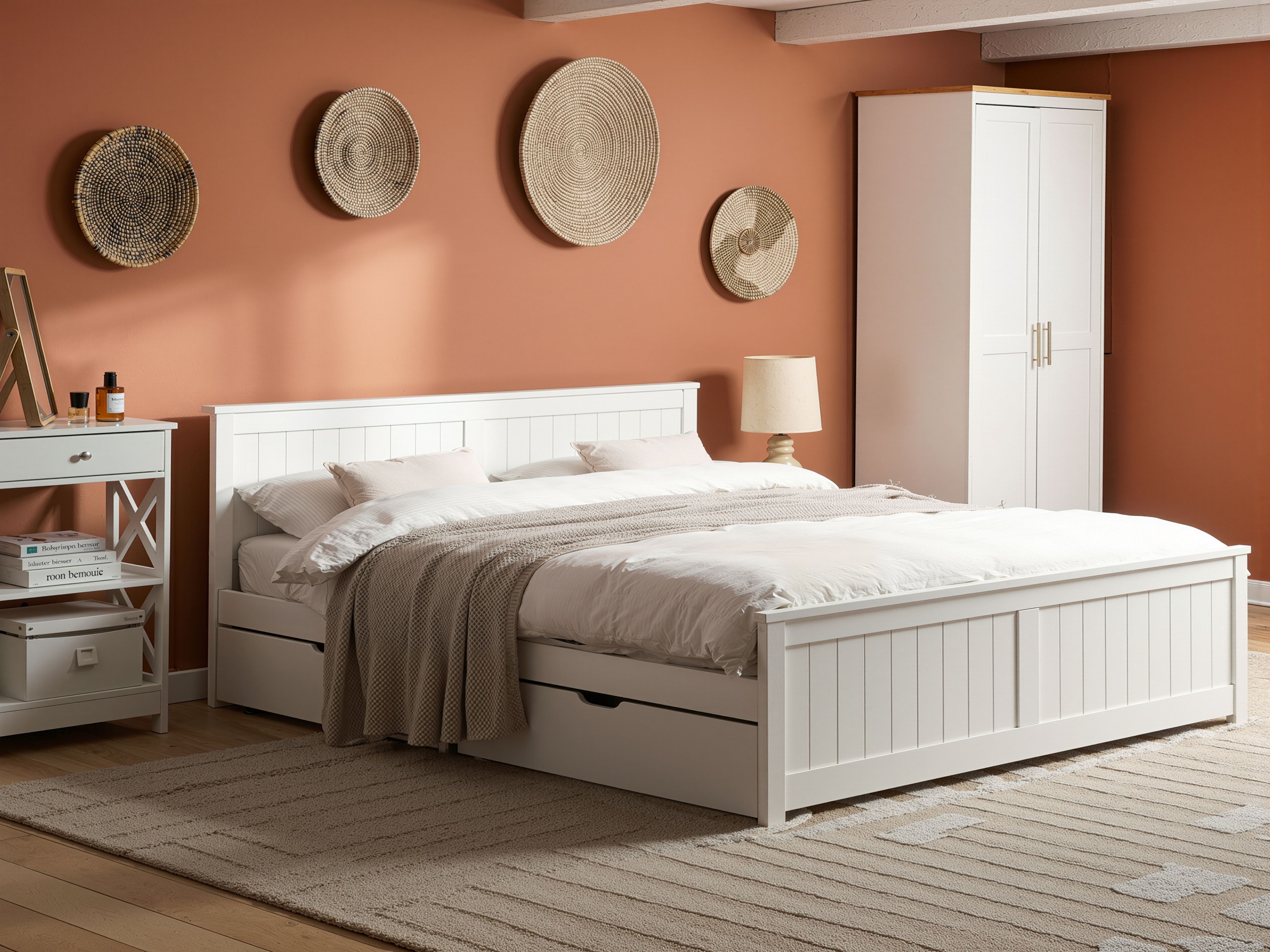 Bed with 4 Drawers Pine Wood SABRAN 180 x 200 cm (EU Super King) White