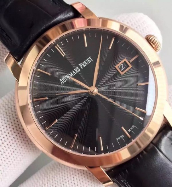 Replica Audemars Piguet Jules Audemars 15170 RG Black Dial Leather Strap A3120 - Elite Watch Atelier
