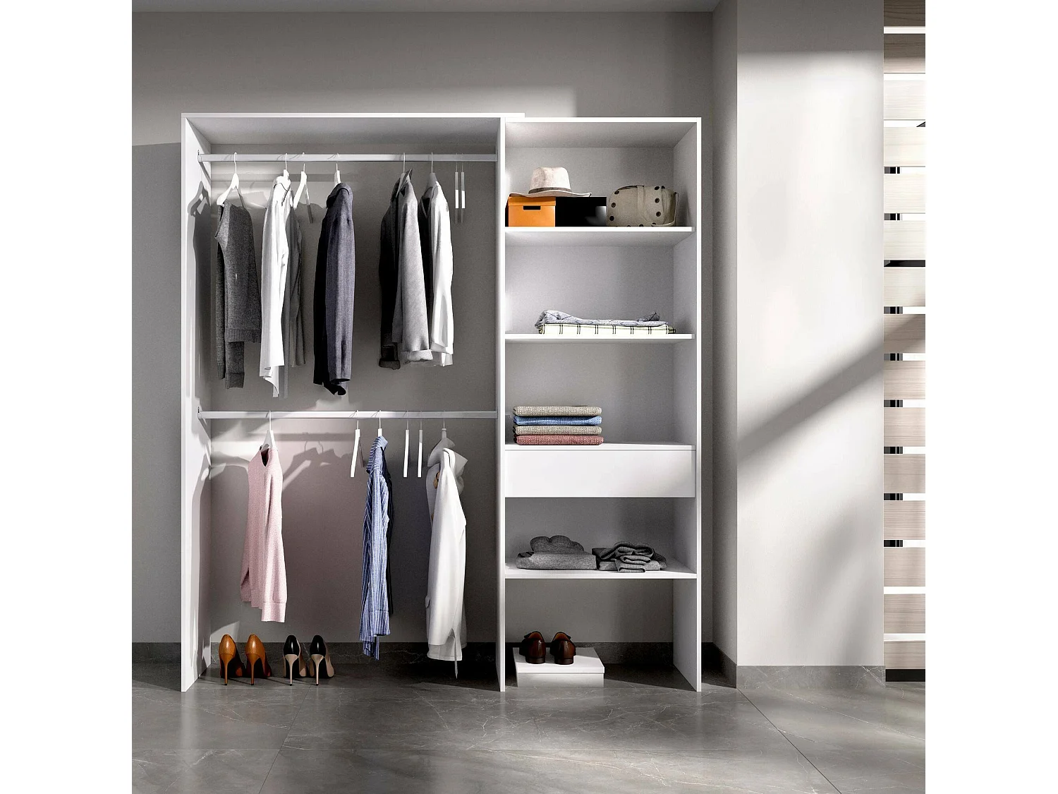 Armoire Dgarut, Structure pour dressing, Cintre ouvert, 160x40h187 cm, Blanc