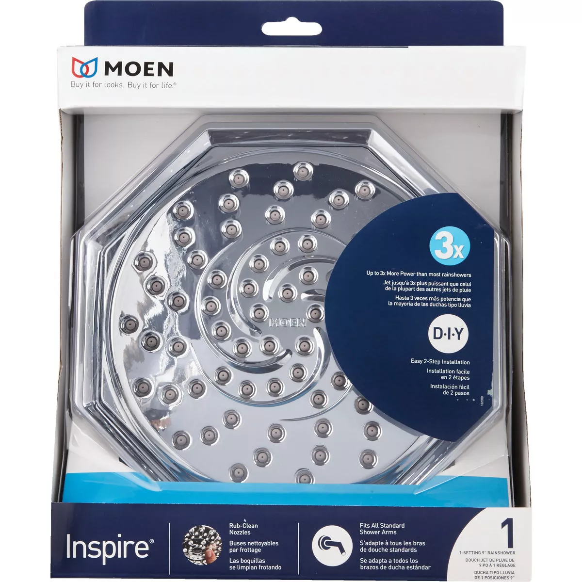 Moen Inspire 1-Spray 1.75 GPM Rainshower Fixed Shower Head, Chrome