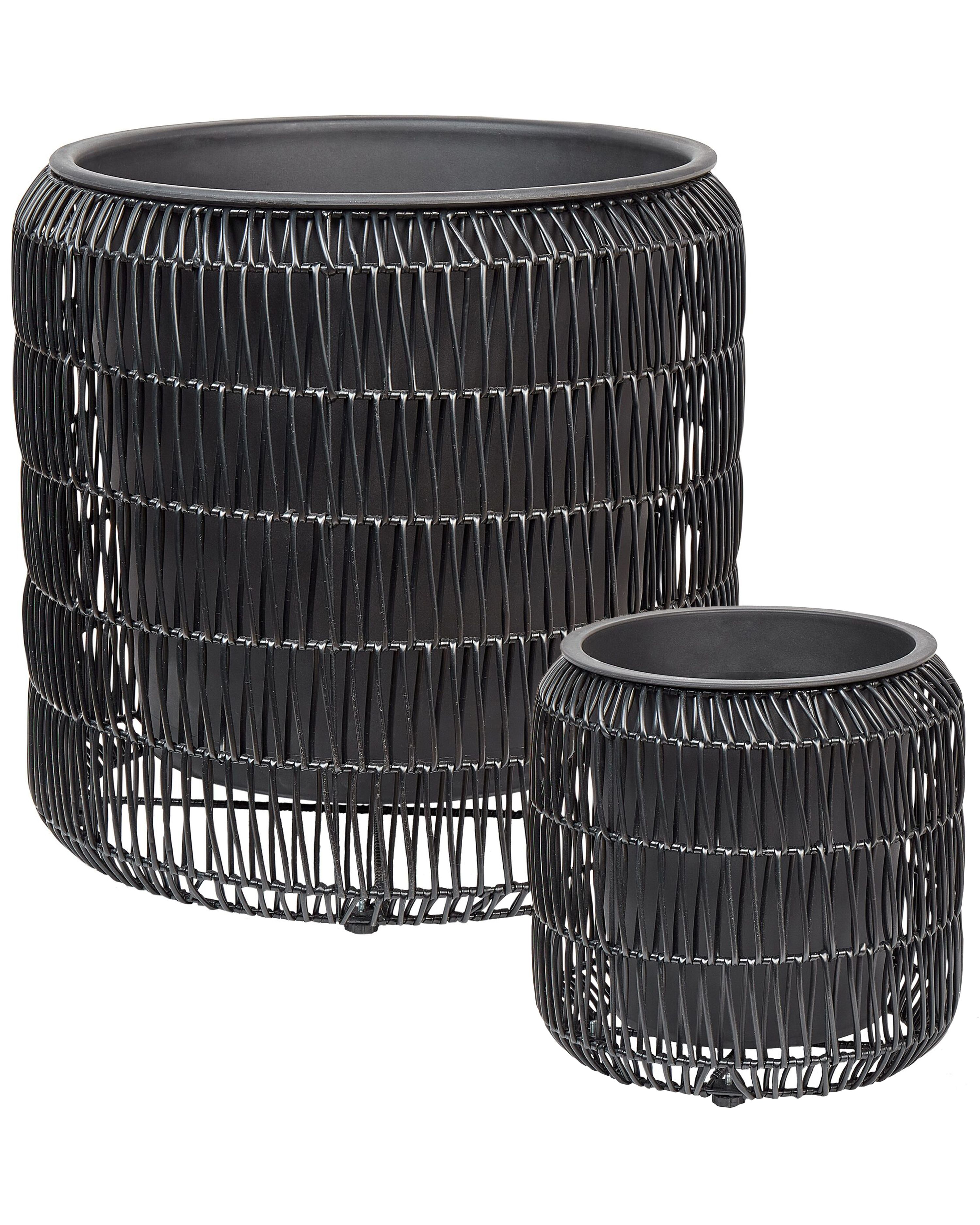 Set of 2 Plant Pots BRODIEA PE Rattan 26/45 cm Black