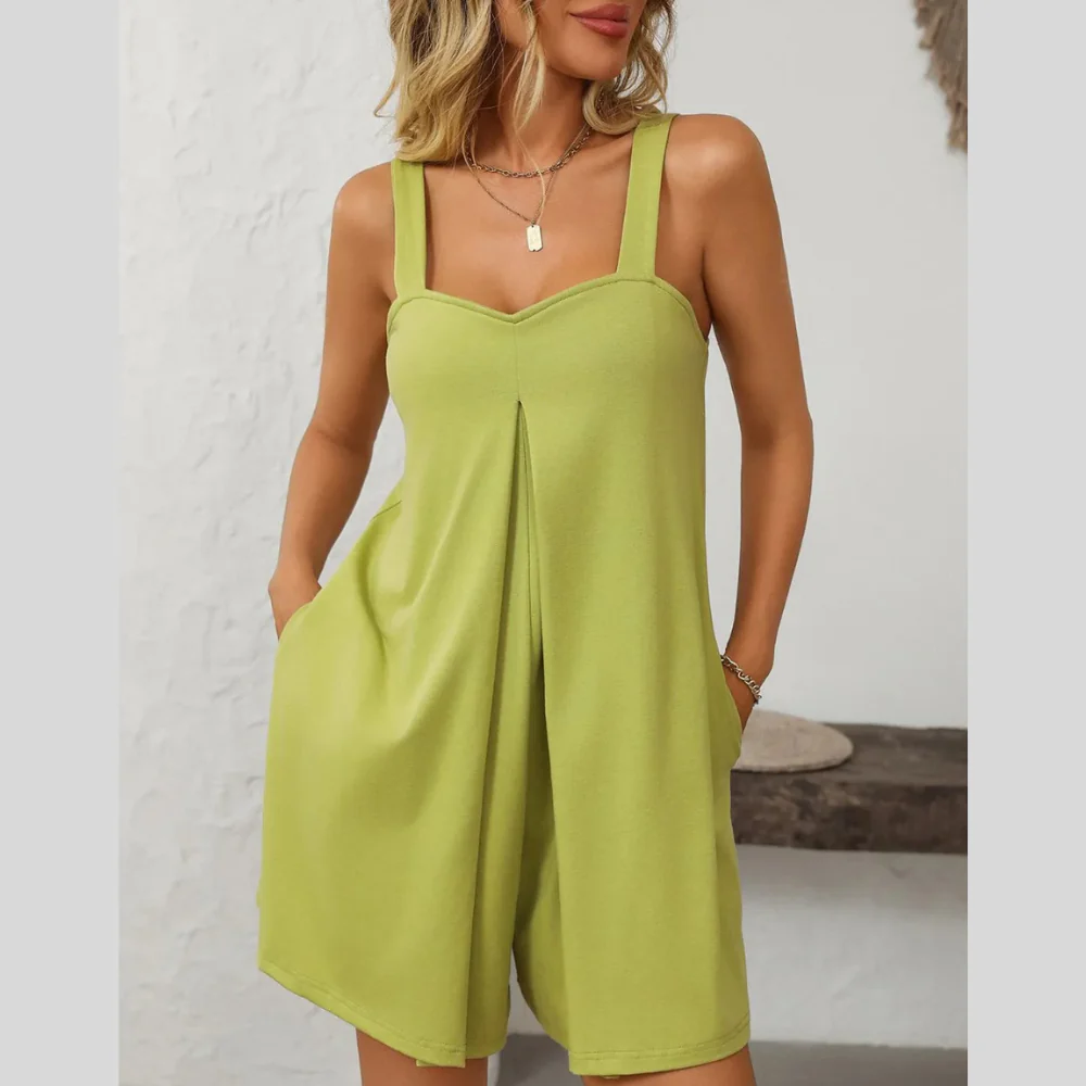 Mandy Sweetheart Neck Wide Strap Romper with Pockets - ZKZOOK