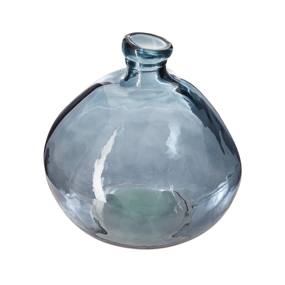 Round vase, recycled glass Storm blue, D.23 cm