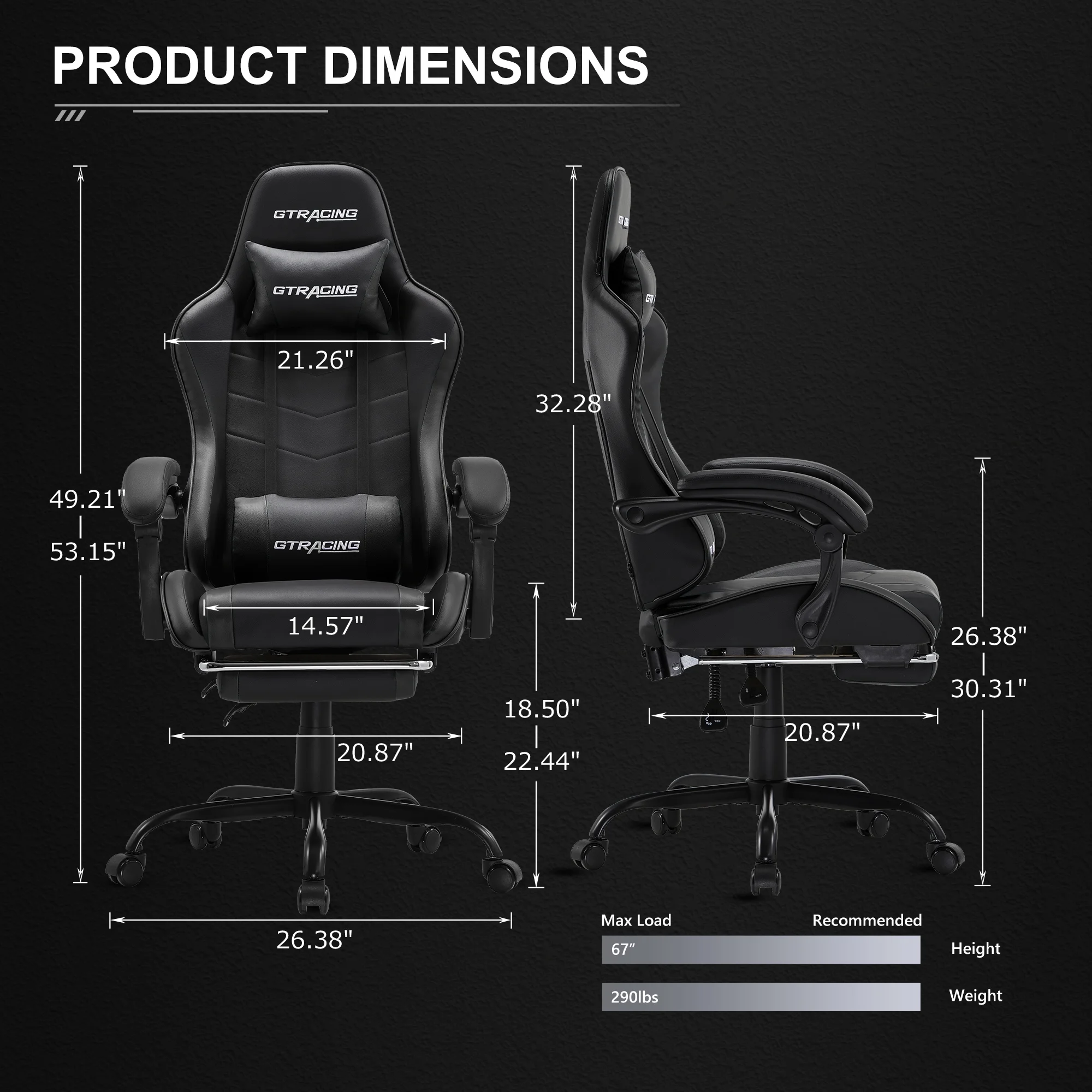 GTRACING GTWD-200 Ergonomic Gaming Chair with Adjustable Pillows and Footrest , White - Image 23