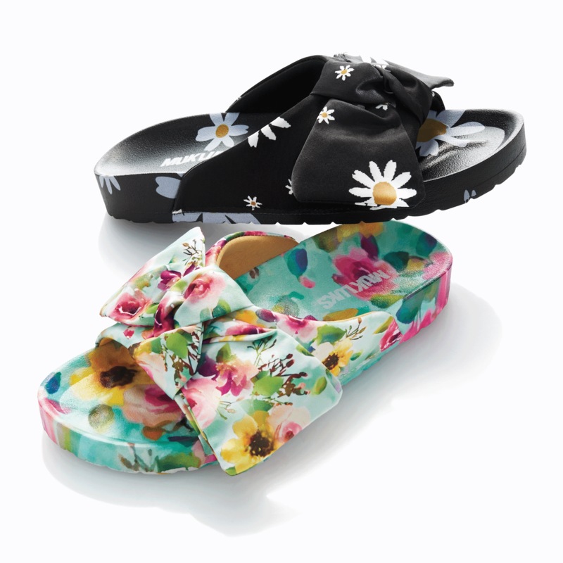 Muk Luks Luau Knotted Slide with Bow, Floral Pattern and Molded Footbed - MIDNIGHT VELVET CATALOG