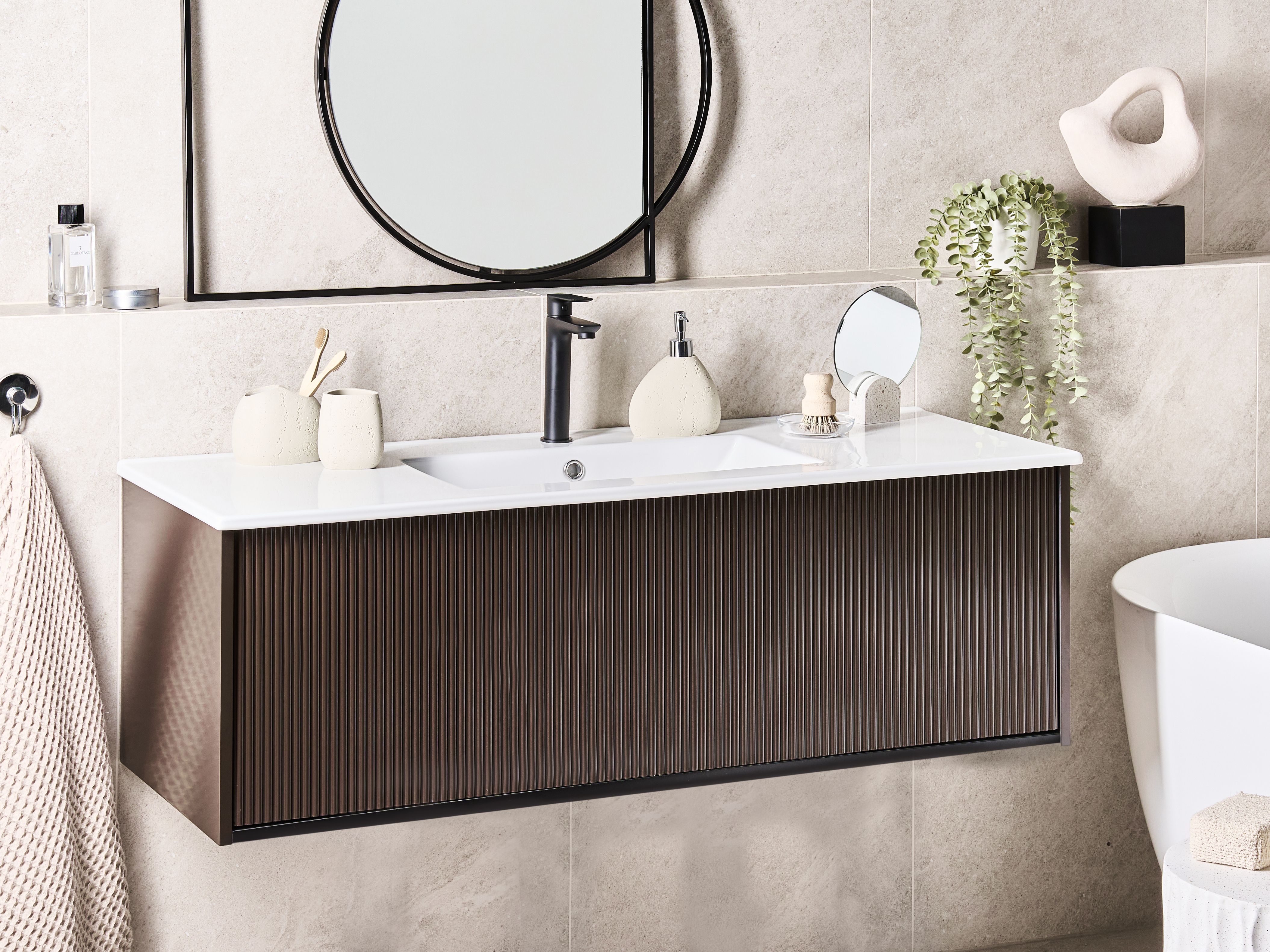 Wall Mounted Vanity Unit with Basin MADIDI Brown