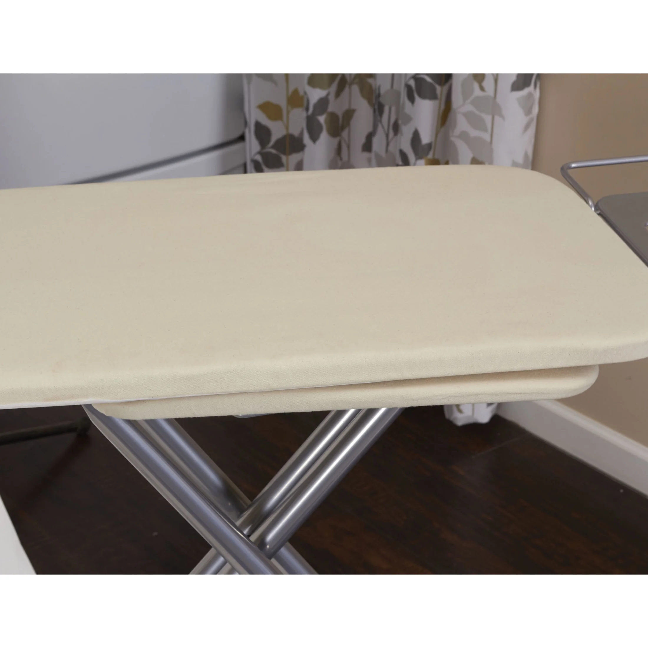 Household Essentials Wide Mega Ironing Board 4-Leg, Steel Top Pressing Station, Heat-Resistant Fiber Pad and Cotton Cover, Includes Sleeve Board and Iron Rest with Hanger Bar, Silver Frame - Image 8
