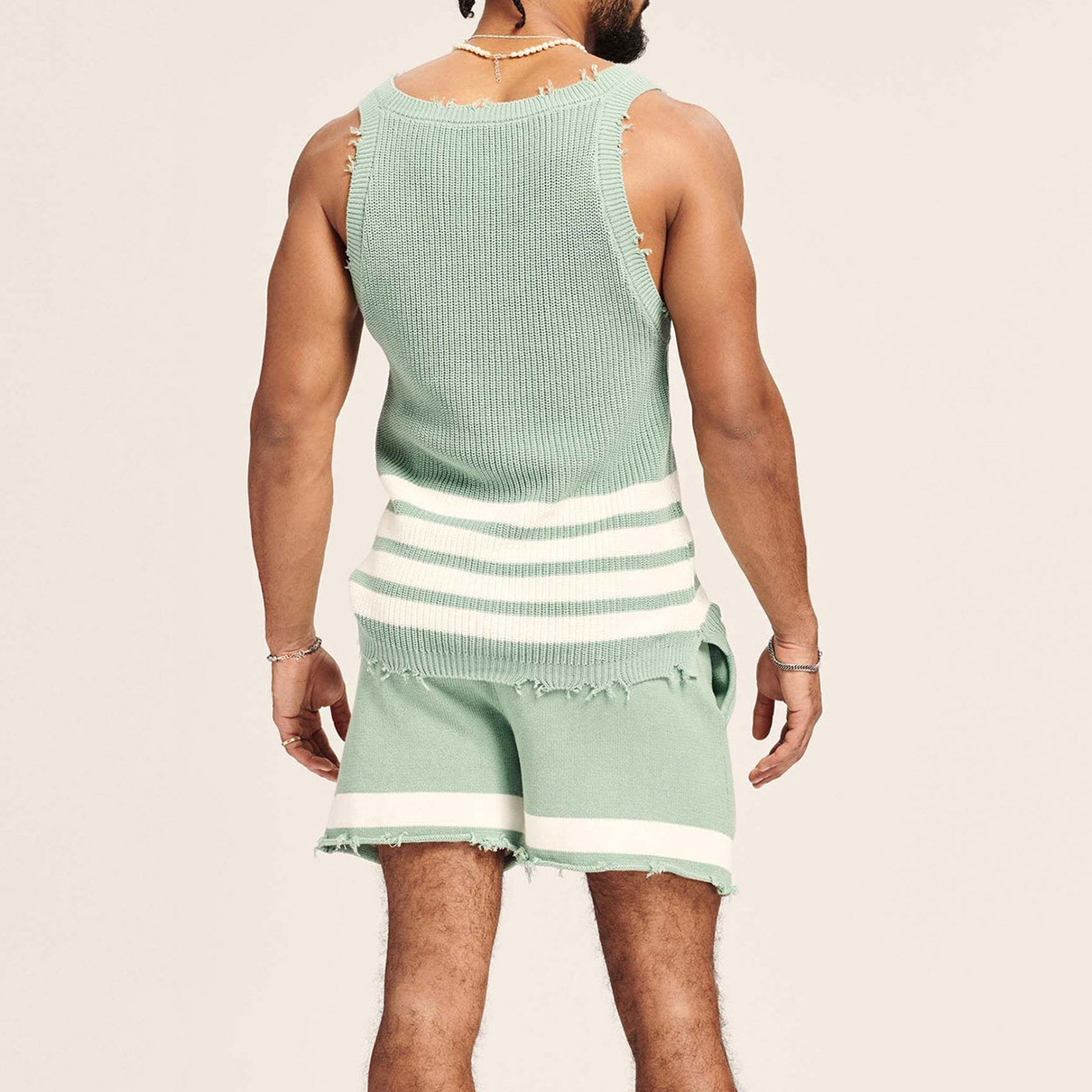 Suitmens Men's Casual Knit Sleeveless Athletic Shorts Set 02