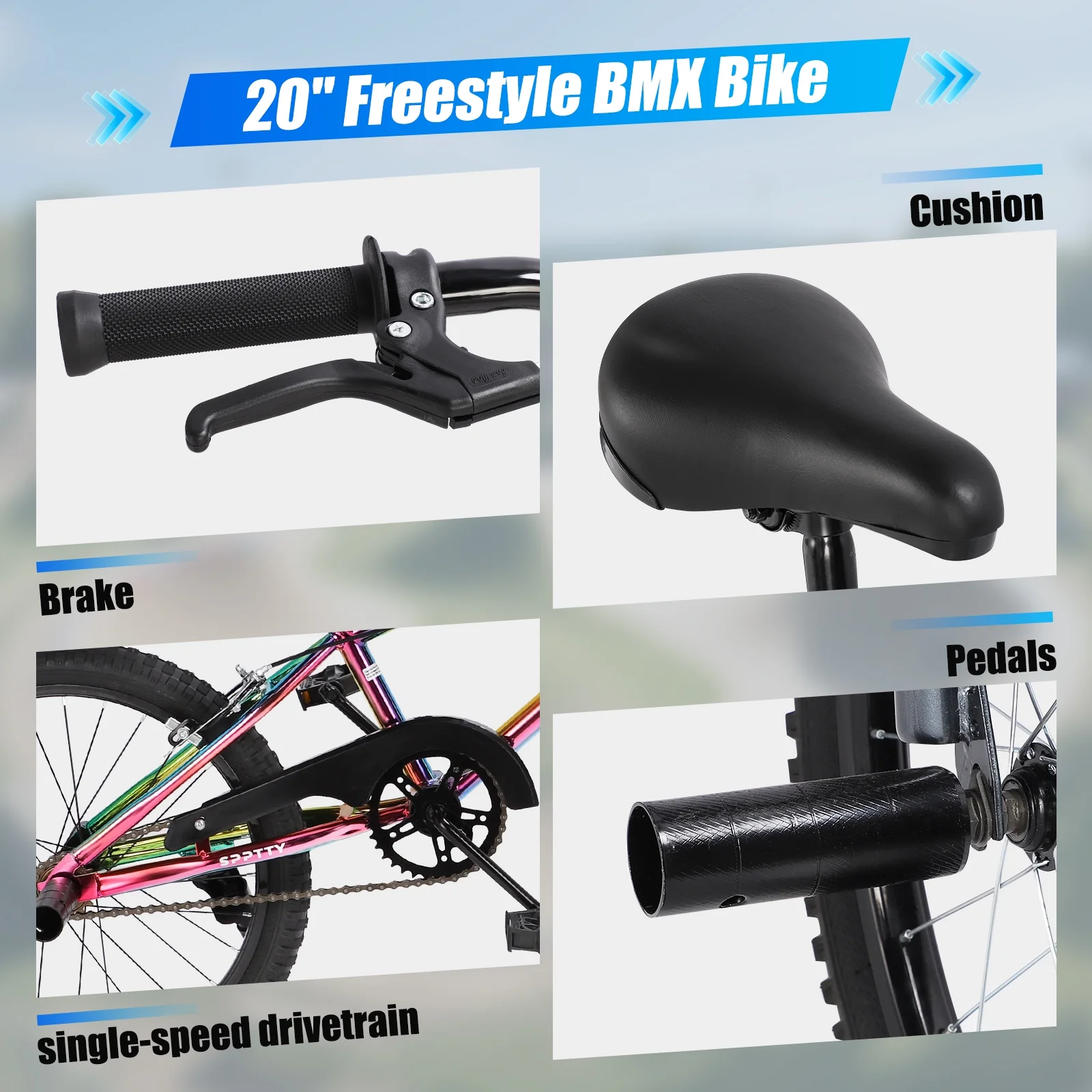 SPPTTY 20" Freestyle BMX Bike with 4 Pegs,Kids Bicycle for Teen Beginner, Age 7-14 Years,Multicolor - Image 2