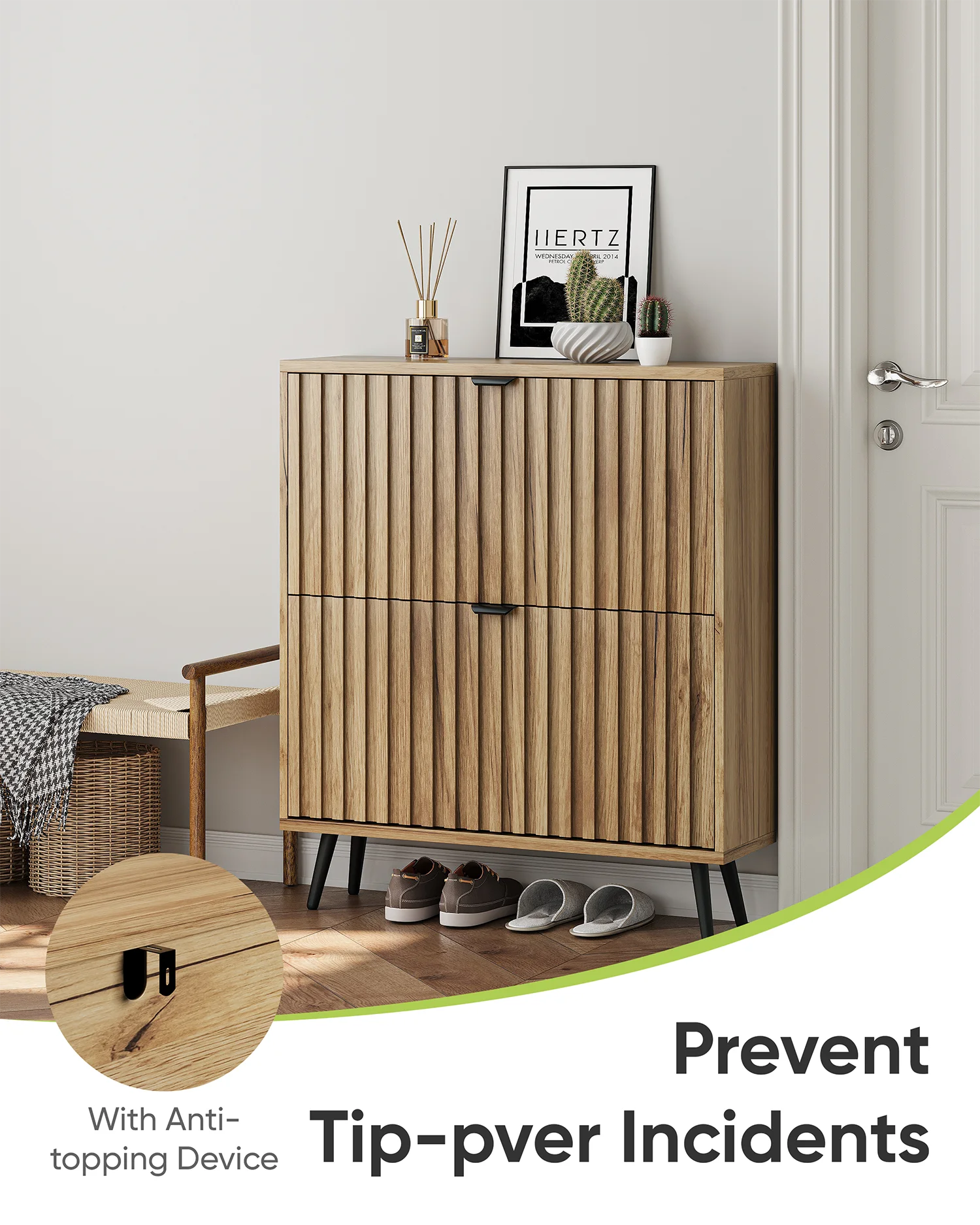 Smart FENDEE Shoe Cabinet with 2 Flip Drawers Freestanding 24 Pair Shoe Storage Cabinet for Entryway - Image 11
