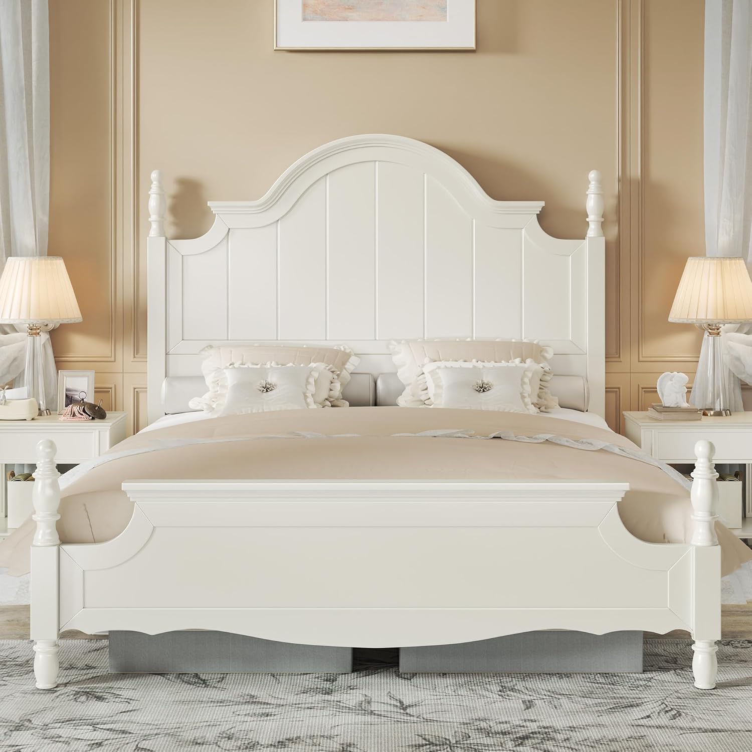 AMERLIFE Solid Wood Queen Bed Frame with 56