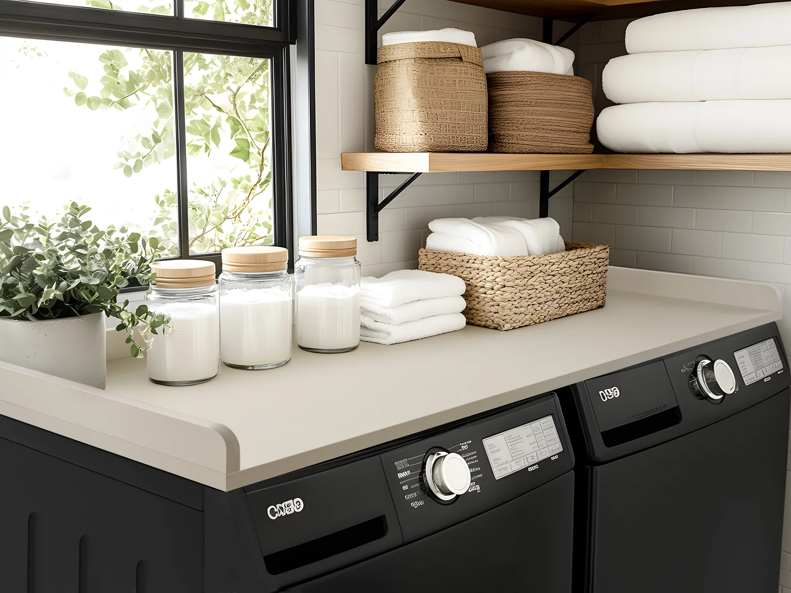 Kaboon Washer Dryer Countertop with Edge Rails, 27.5" x 54", Light Walnut - Image 46