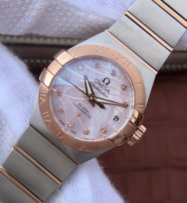 Replica Omega V6 Constellation 27mm RG Dial Diamonds Markers SS/RG Bracelet A8520 - Elite Watch Atelier