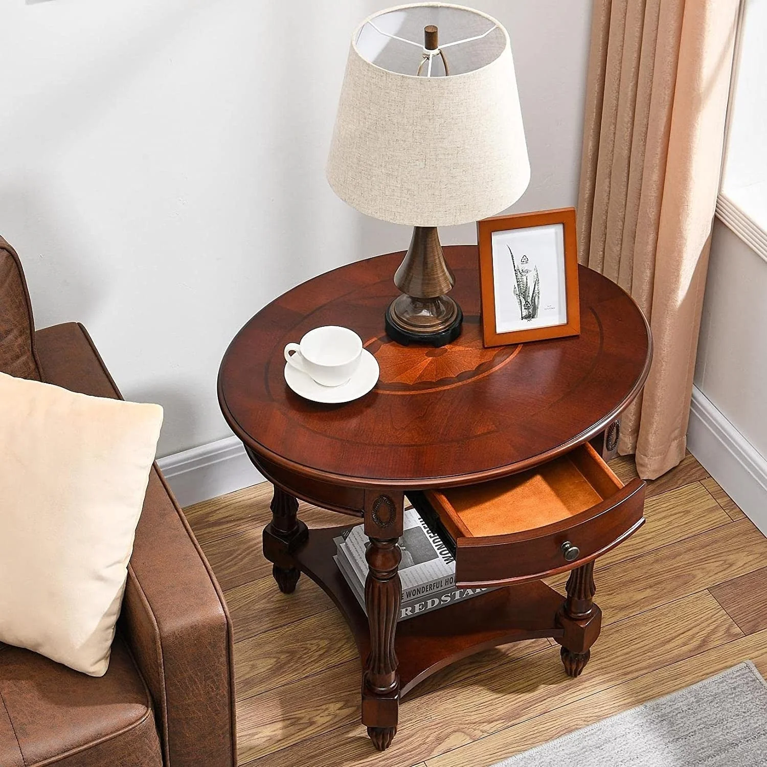 Solid Wood Coffee Table Console Table with Storage Drawer Square Side Table End Tables - Image 8