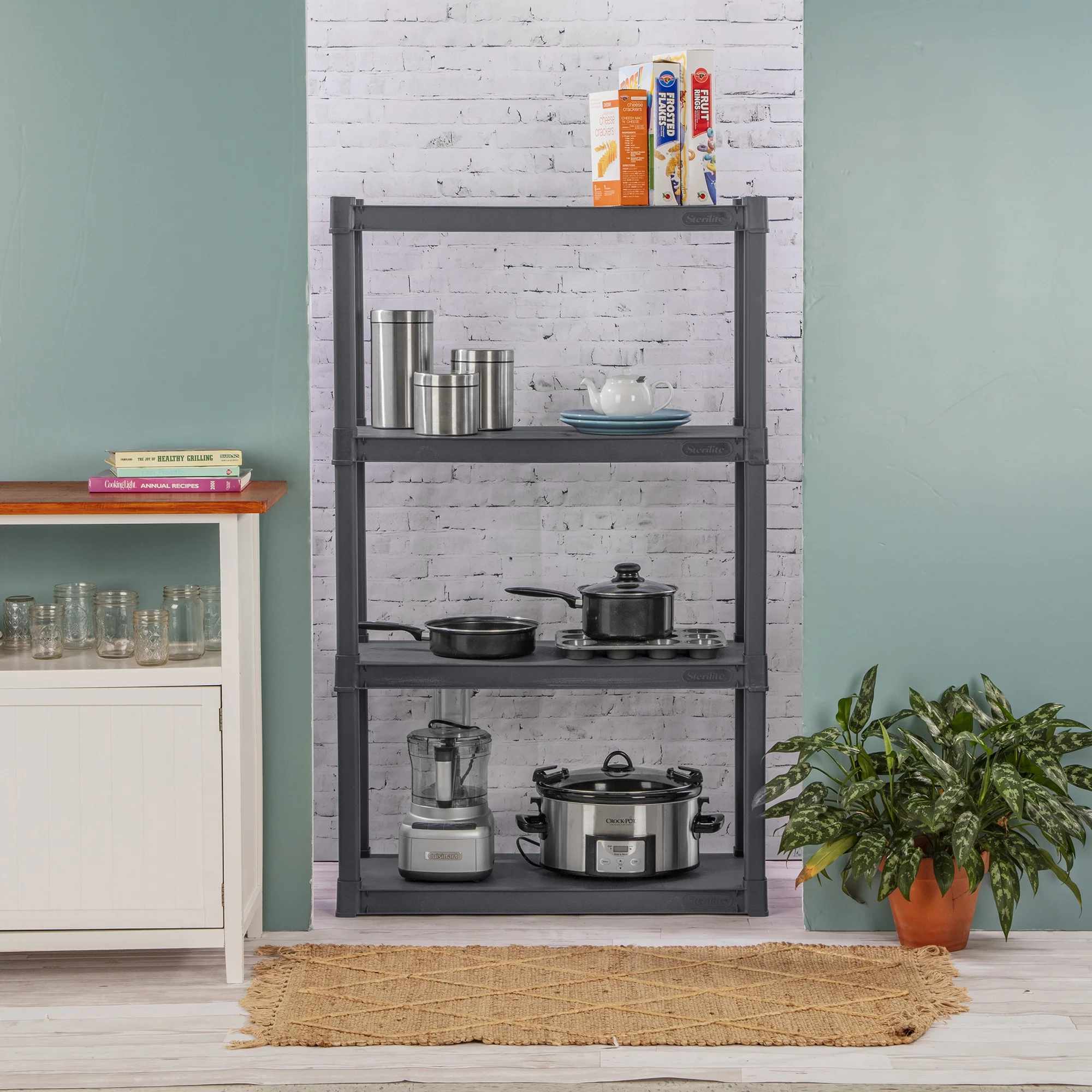 Sterilite Plastic Indoor Outdoor 4 Shelf Durable Shelving Unit, Gray 3 Pack