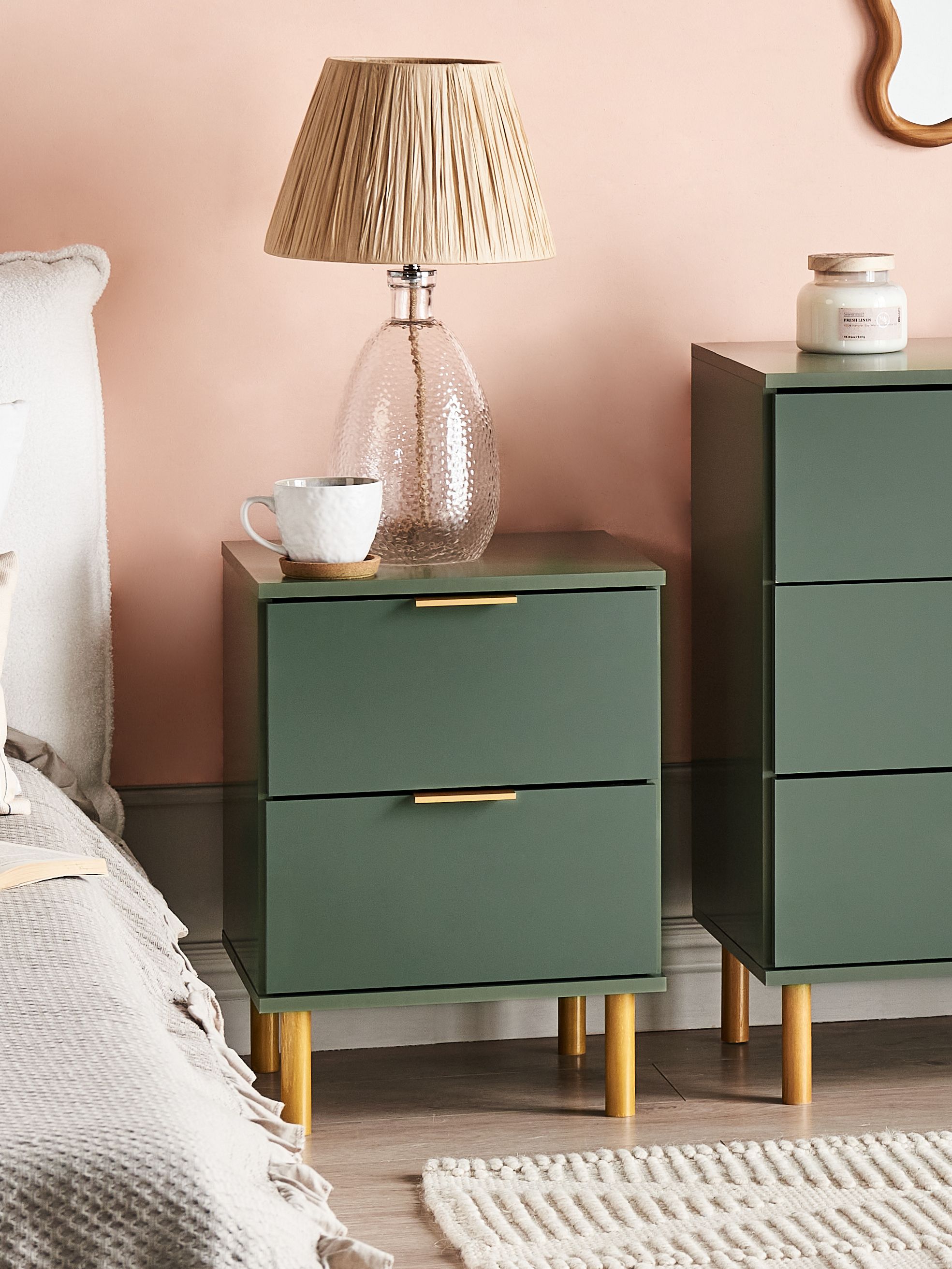 2 Drawer Bedside Table WALPOLE Green