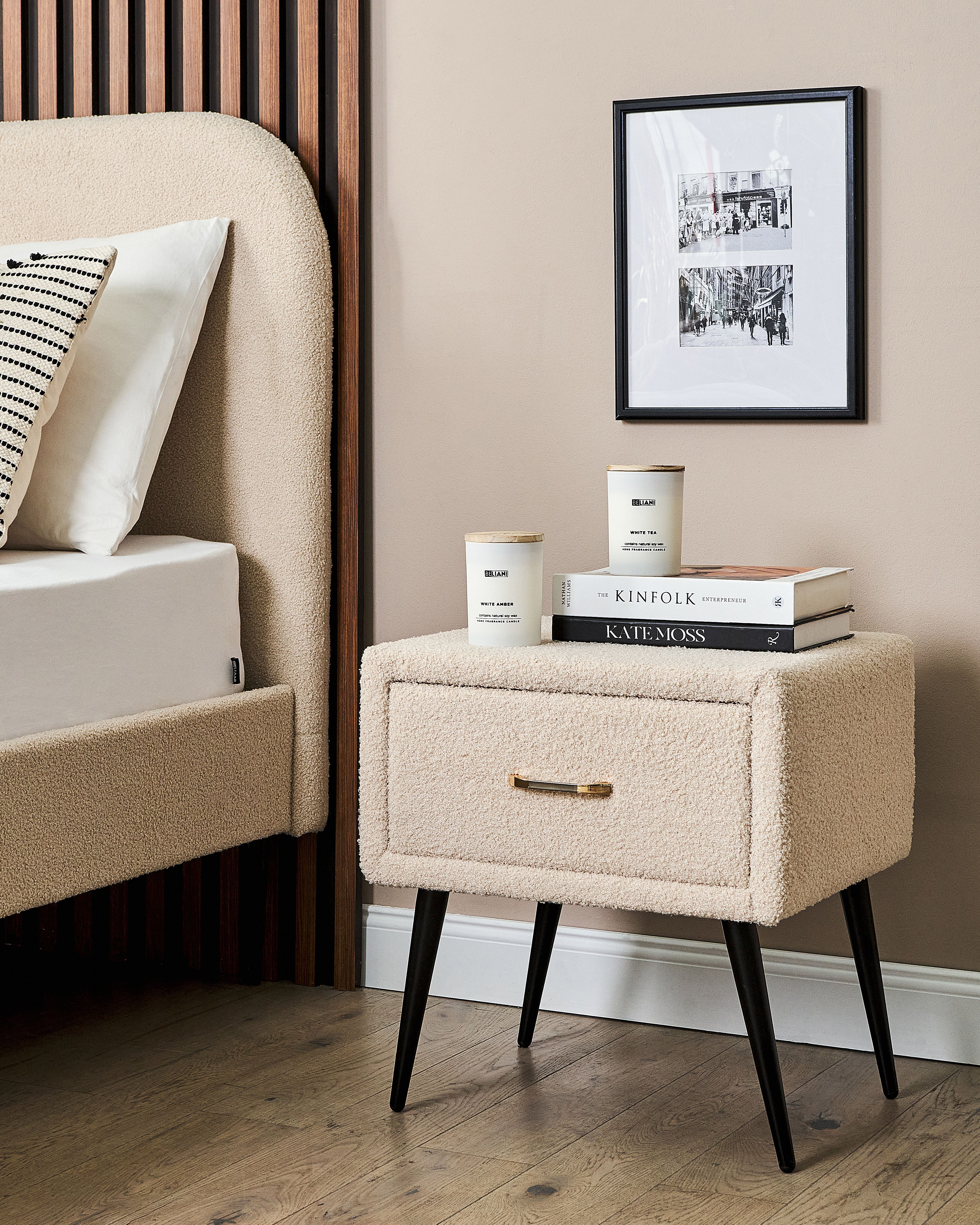 1 Drawer Bedside Table FLAYAT Boucle Beige