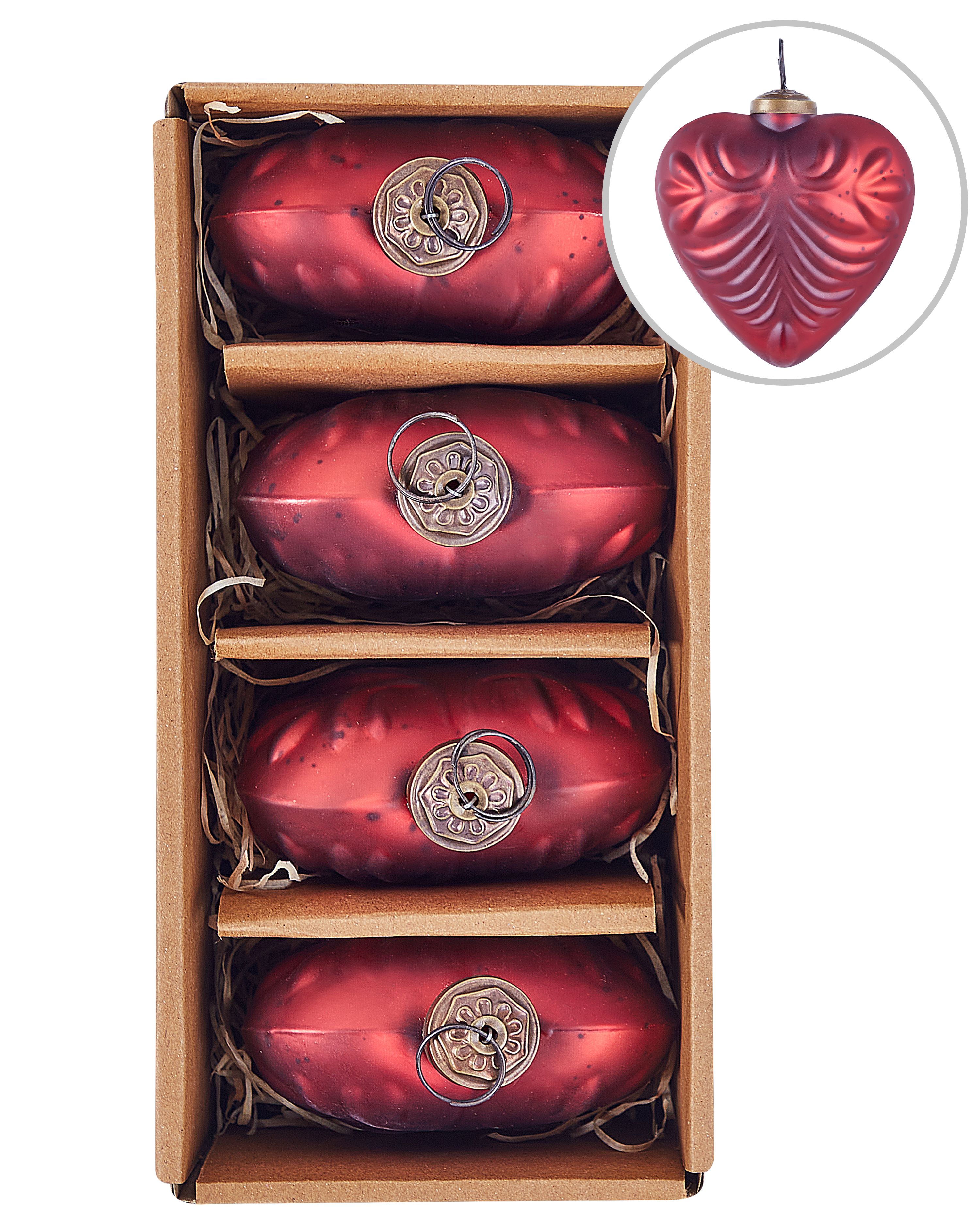 Set of 4 Baubles FERIABLE Glass Red