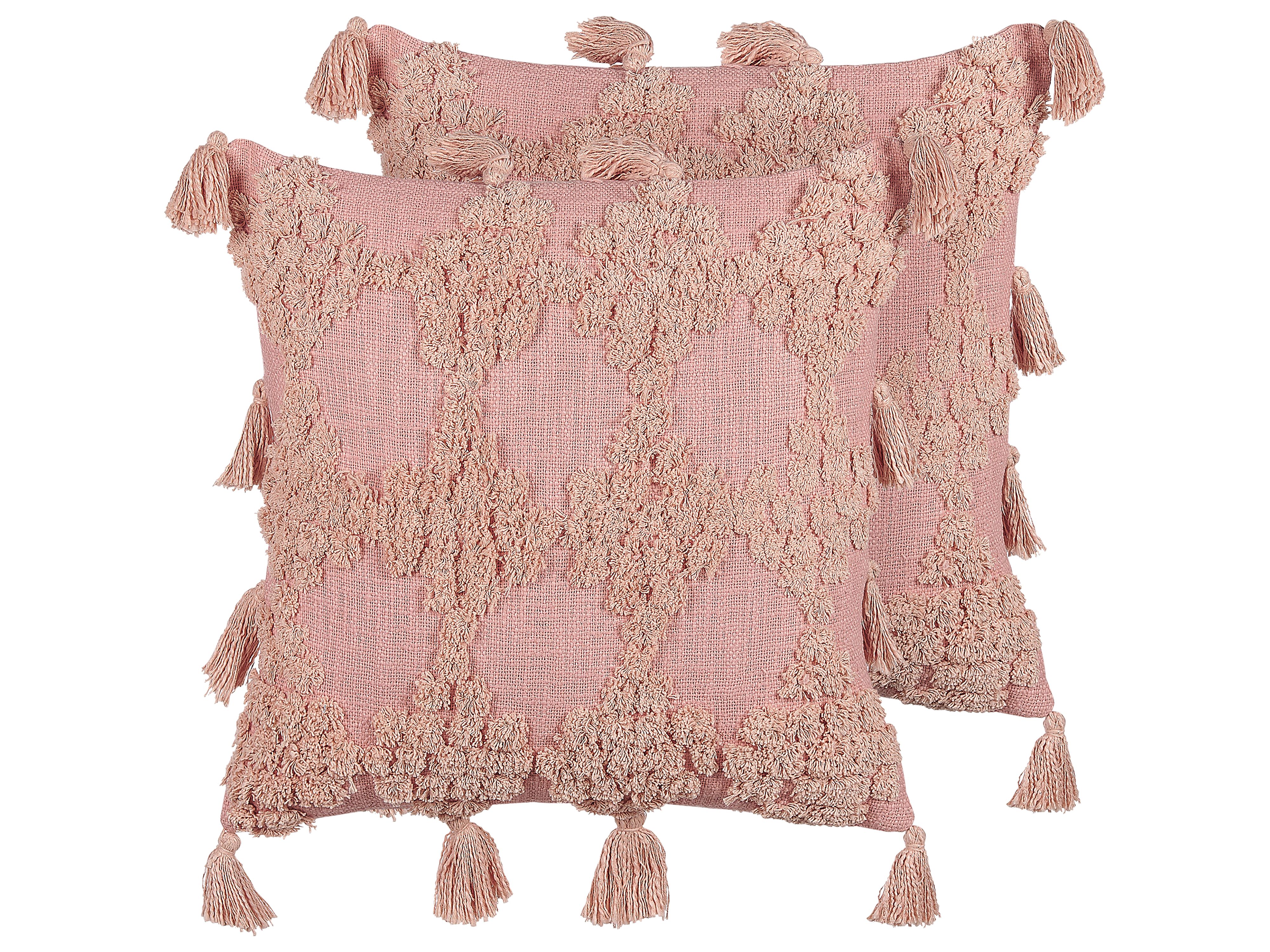Set of 2 Decorative Cushions TORENIA Cotton 45 x 45 cm Pink Geometric Pattern