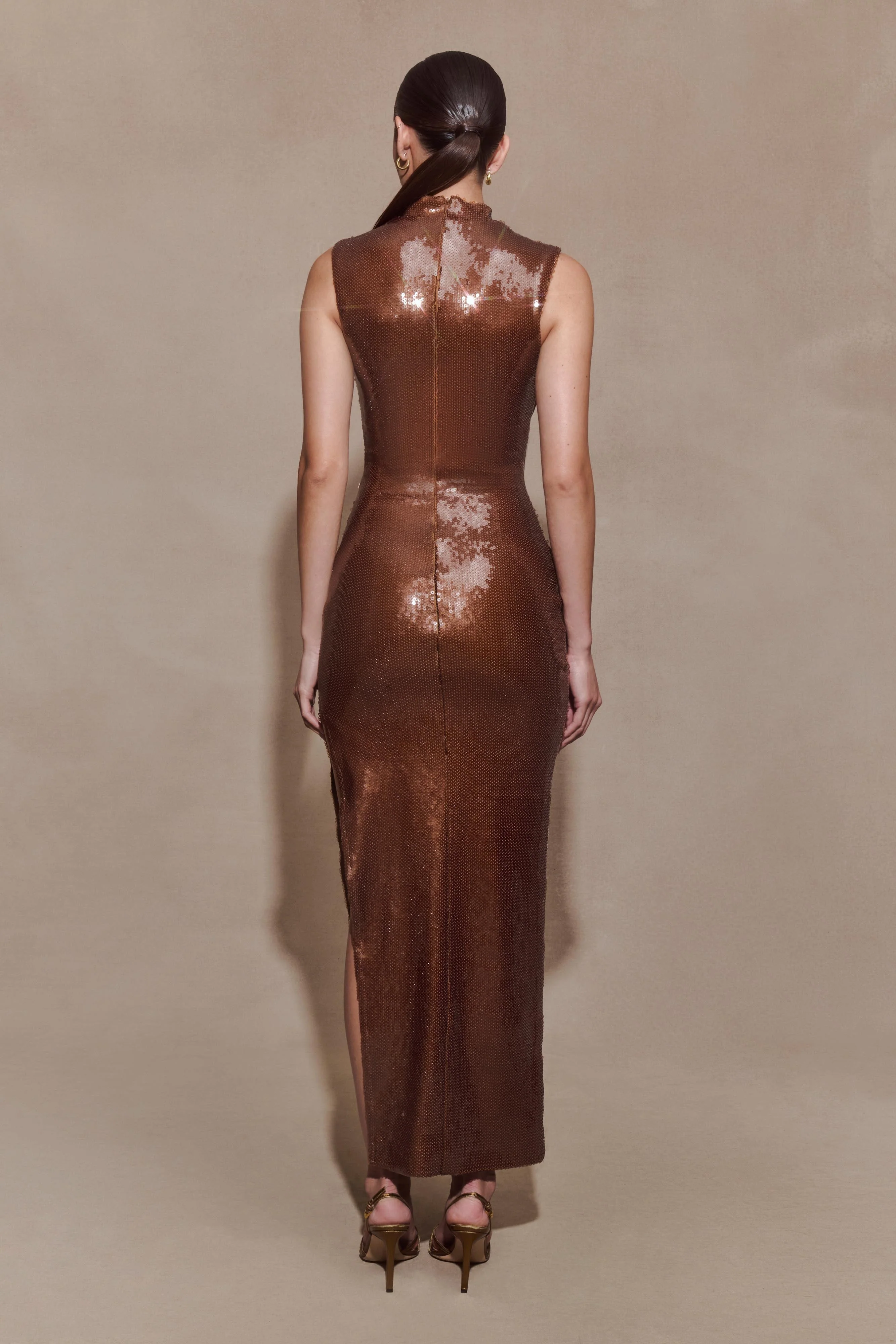 Veronica Sequin Midi Dress - Chocolate