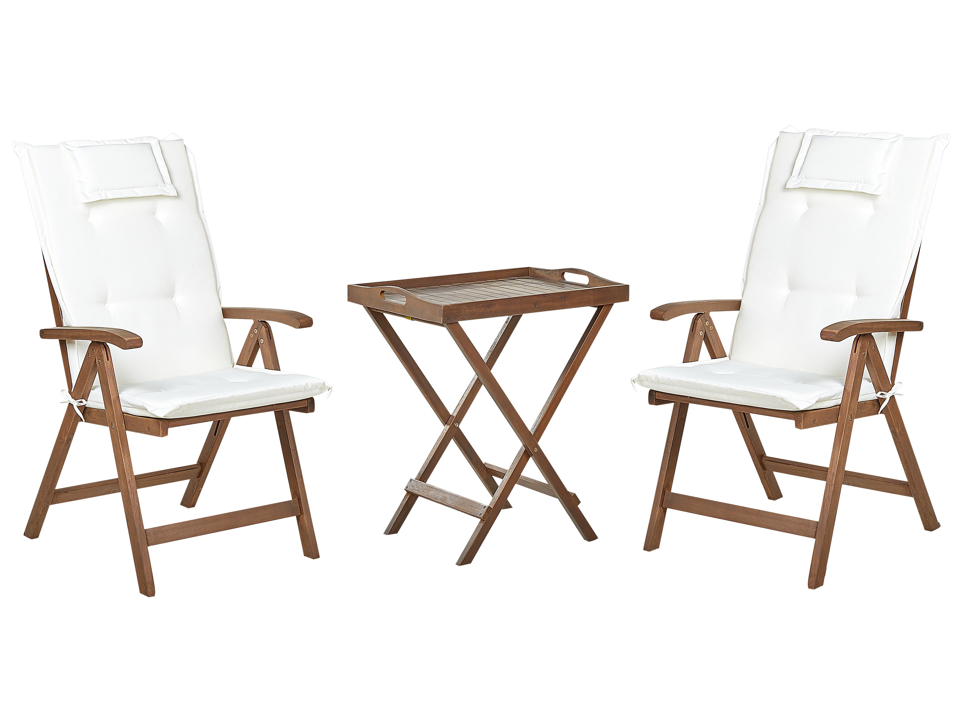 Bistro Set with Cushions Folding AMANTEA Acacia Wood Off-White