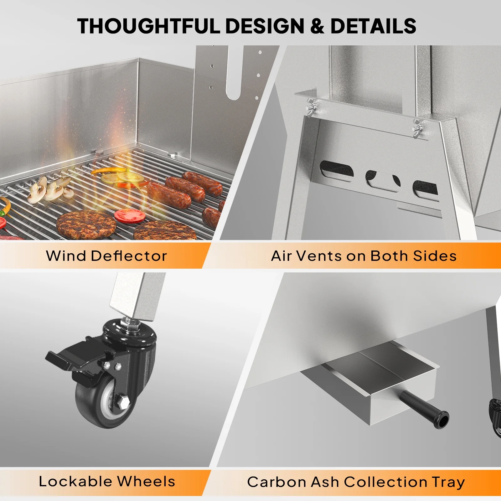 RovSun 46 Electric Rotisserie Grill 176 lbs Capacity 25w Pig Lamb Spit Roaster Rotisserie w/Lockable Wheels Wind Baffle with Adjustable Height