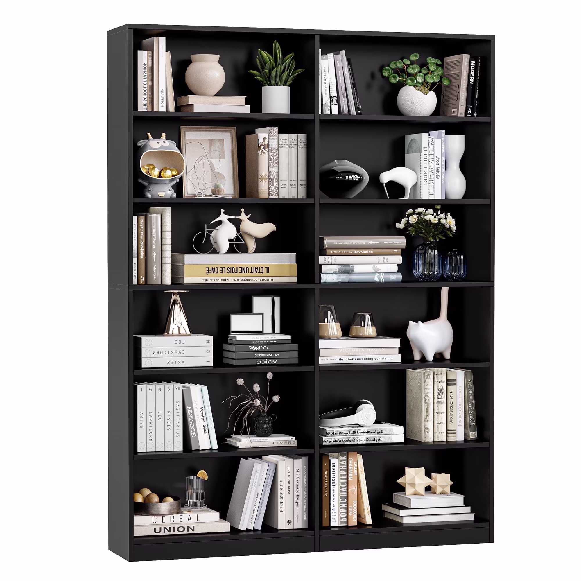 Homfa 74.3�� Double Wide 6-Tier Bookcase, Extra Large Wooden Freestanding Display Bookshelf for Home Office Living Room, White - Image 9