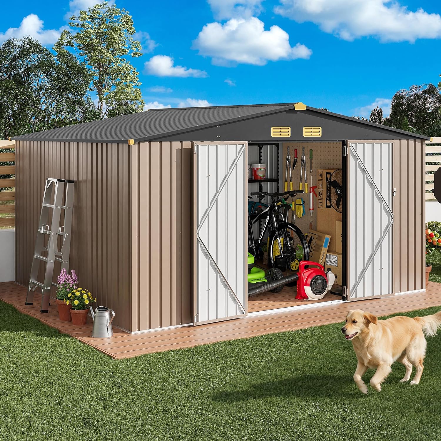 IRONCK Metal Outdoor Storage Shed, 10x12ft, Brown - Image 2 IRONCK Metal Outdoor Storage Shed, 10x12ft, Brown - Image 2