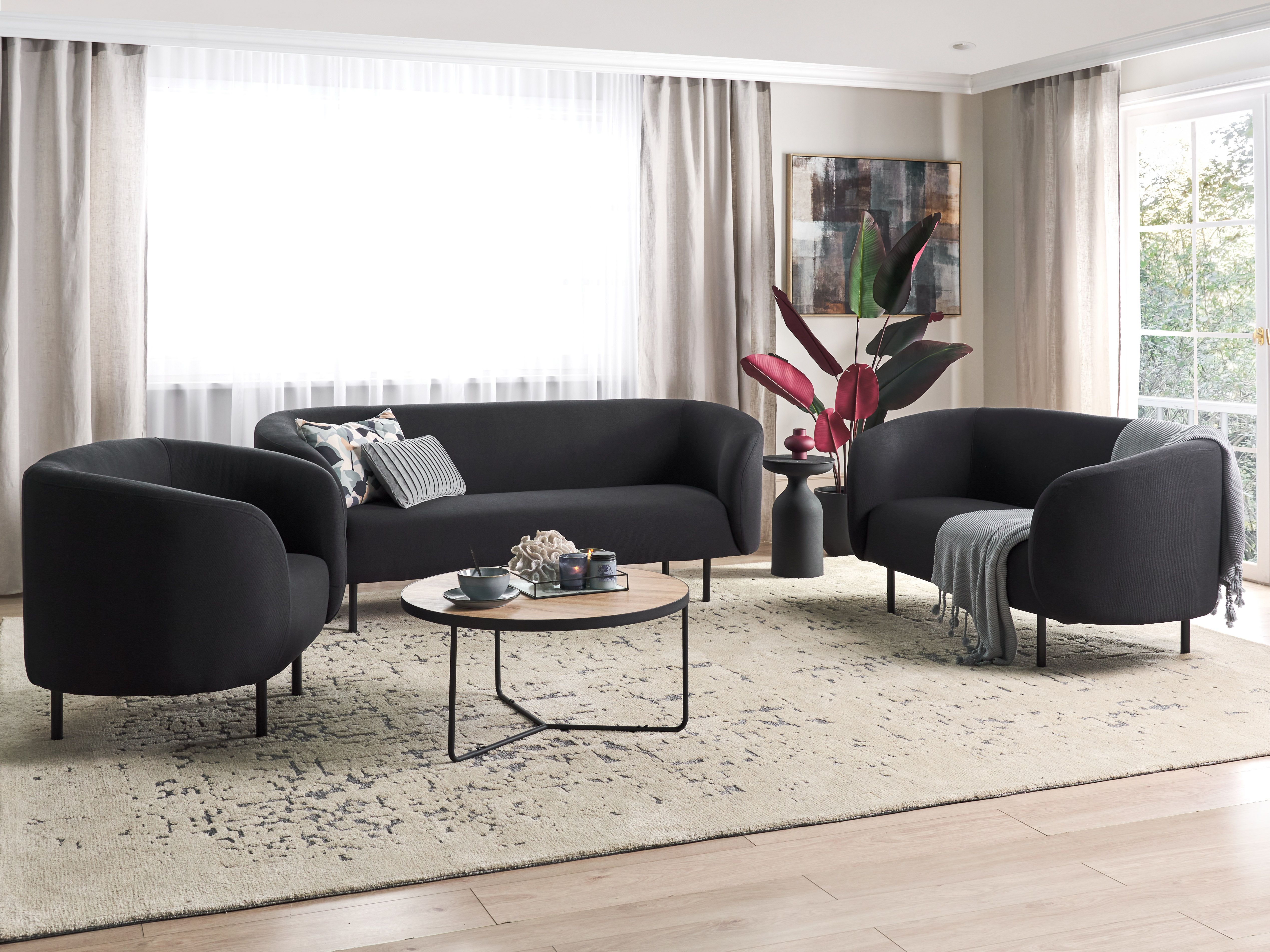 Living Room Set 6 Seater LOEN Fabric Black