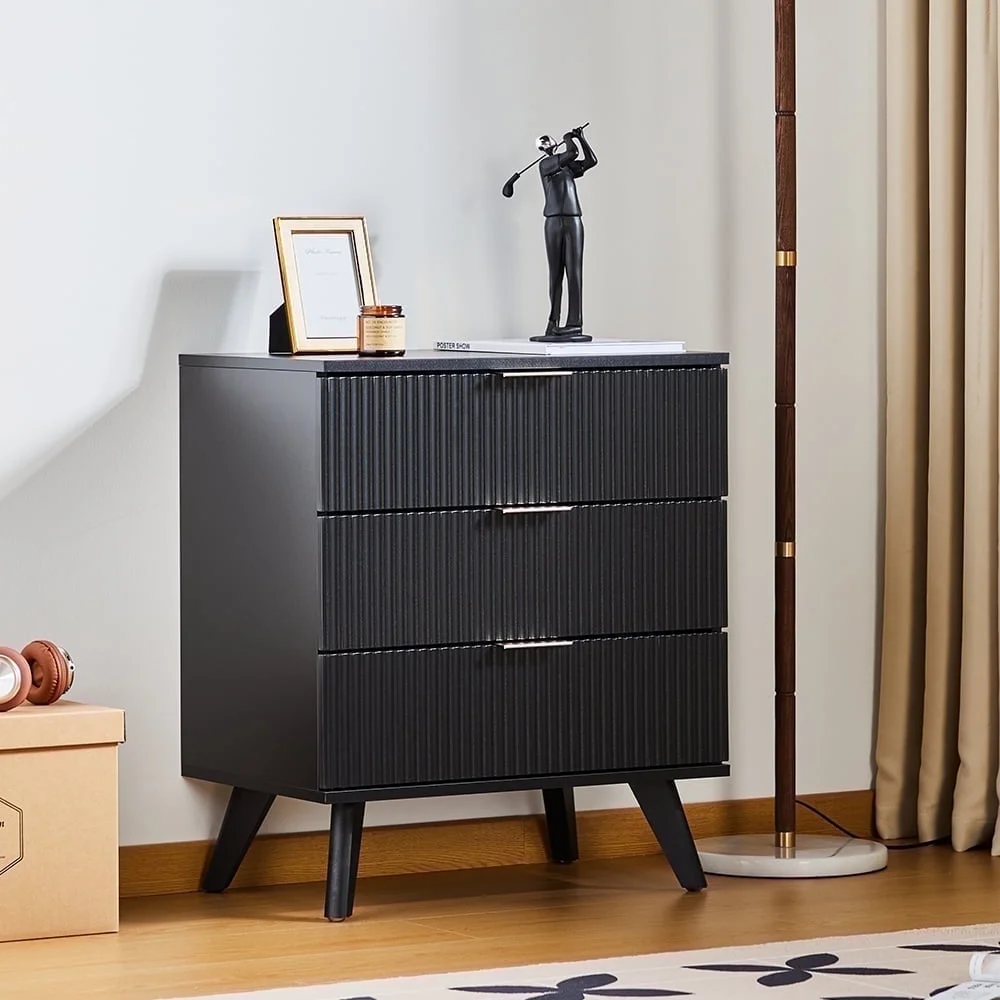 YOCWO Fluted Nightstand for Bedroom Set of 2 , Wood Bedside Table Set of 2 with Drawers, Black - Image 98