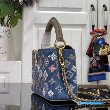 Embellished Denim Mini Handbag with Gold Hardware1:1High-quality replica