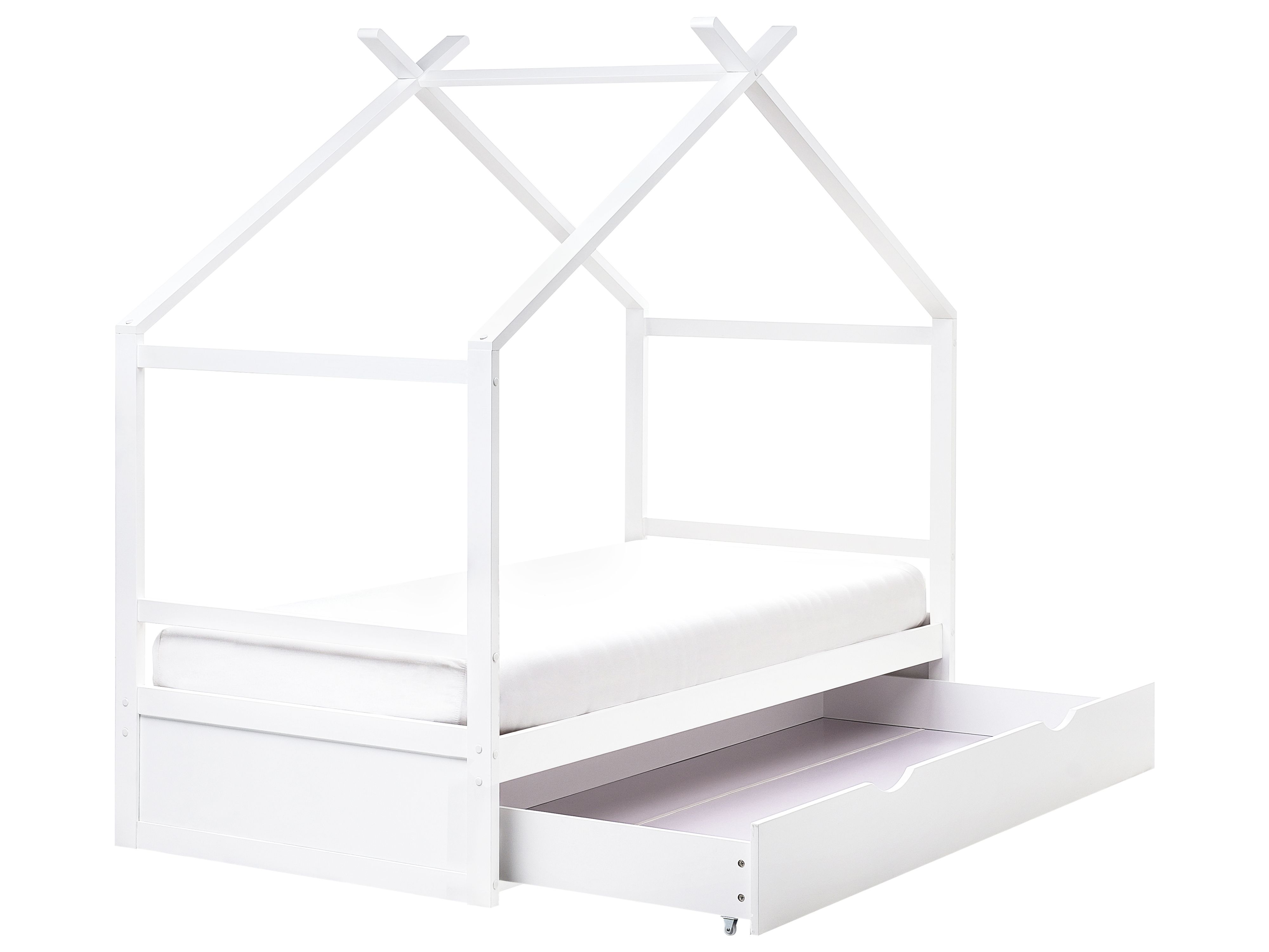 Kids Bed House Pine Wood ORGEVAL 90 x 200 cm (EU Single) with Storage White