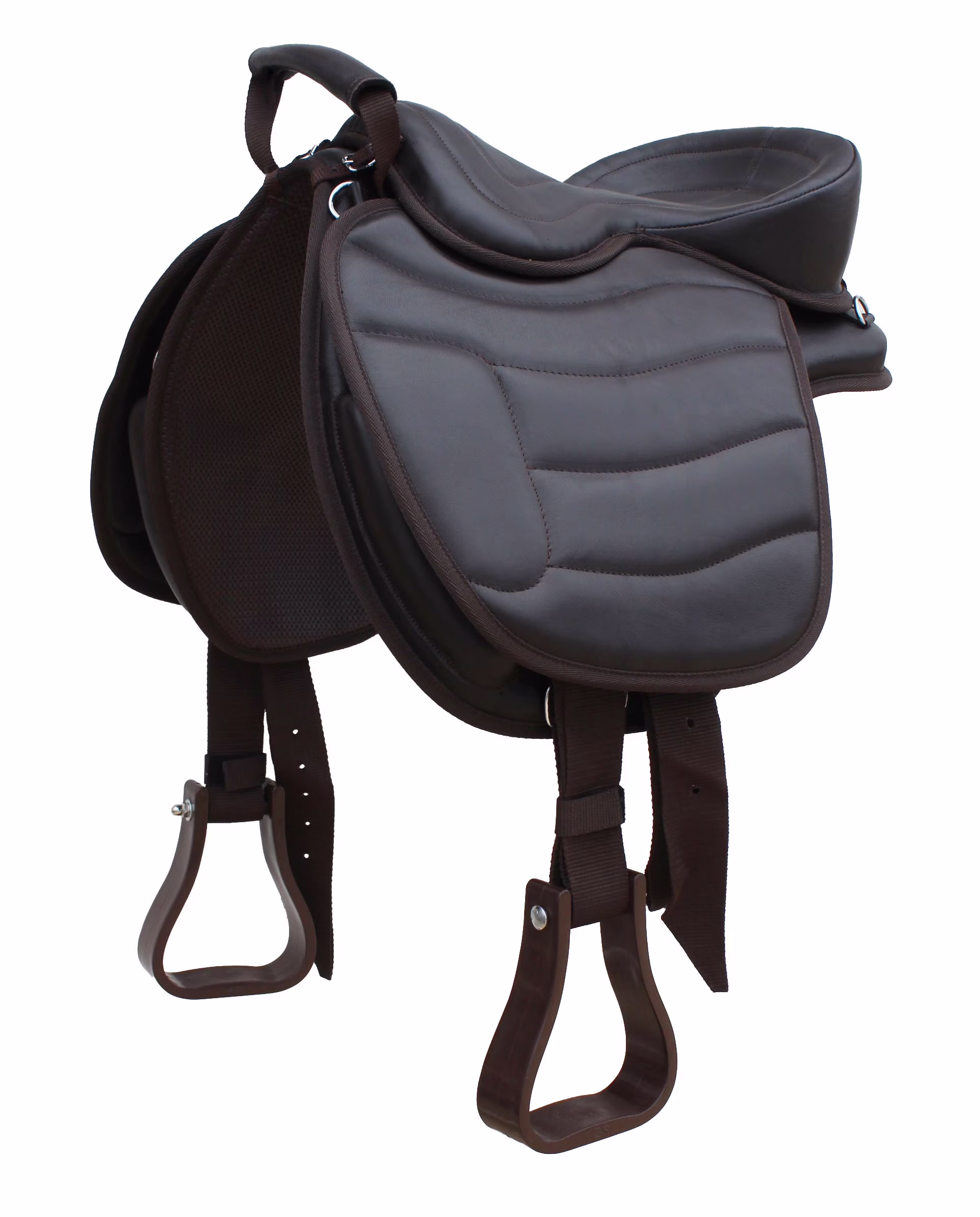 15" Western Horse Bareback Treeless Leather Saddle Pleasure Trail Riding 49103BK - Image 4