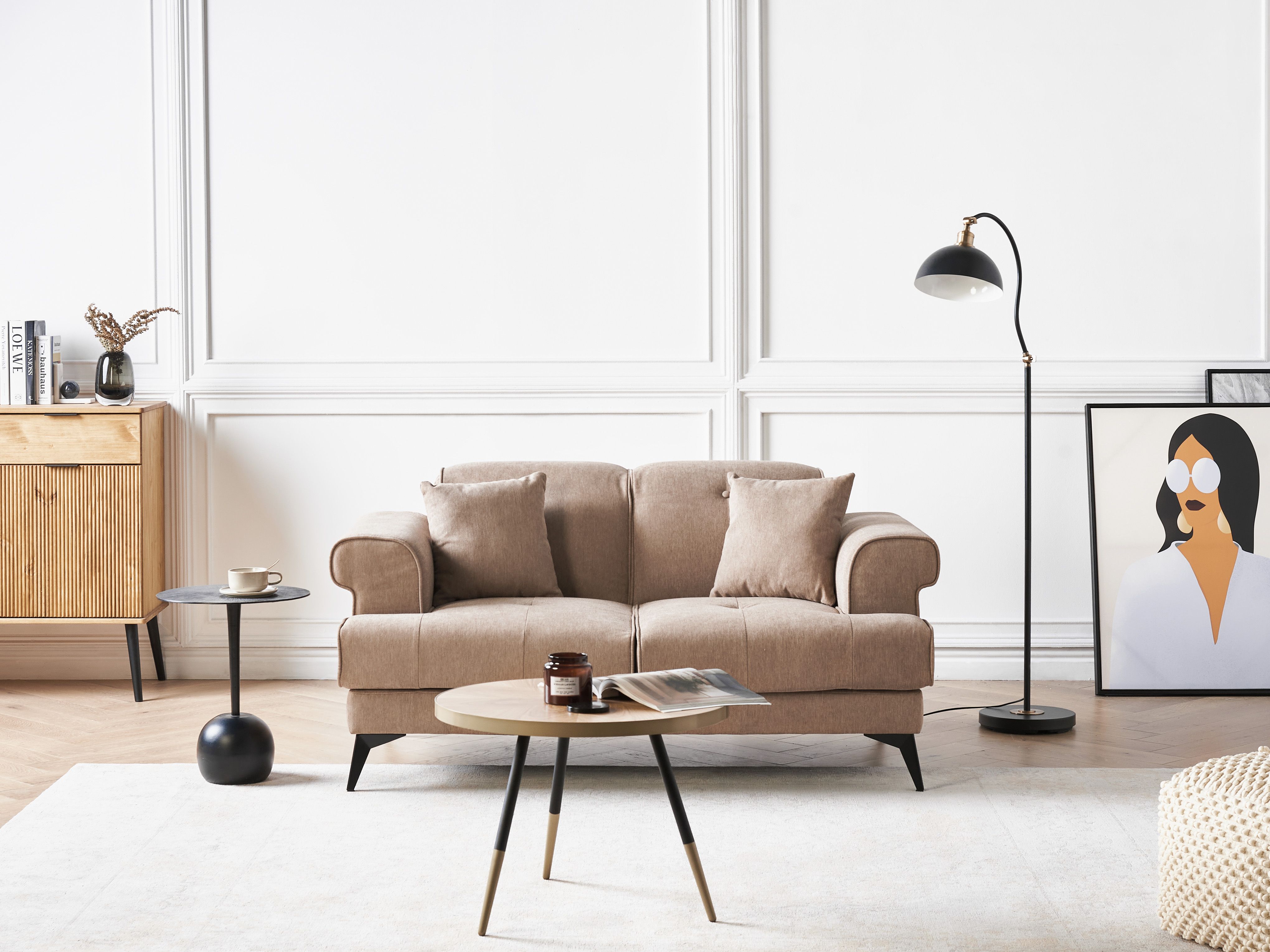Sofa 2 Seater SKIVE Fabric Light Brown