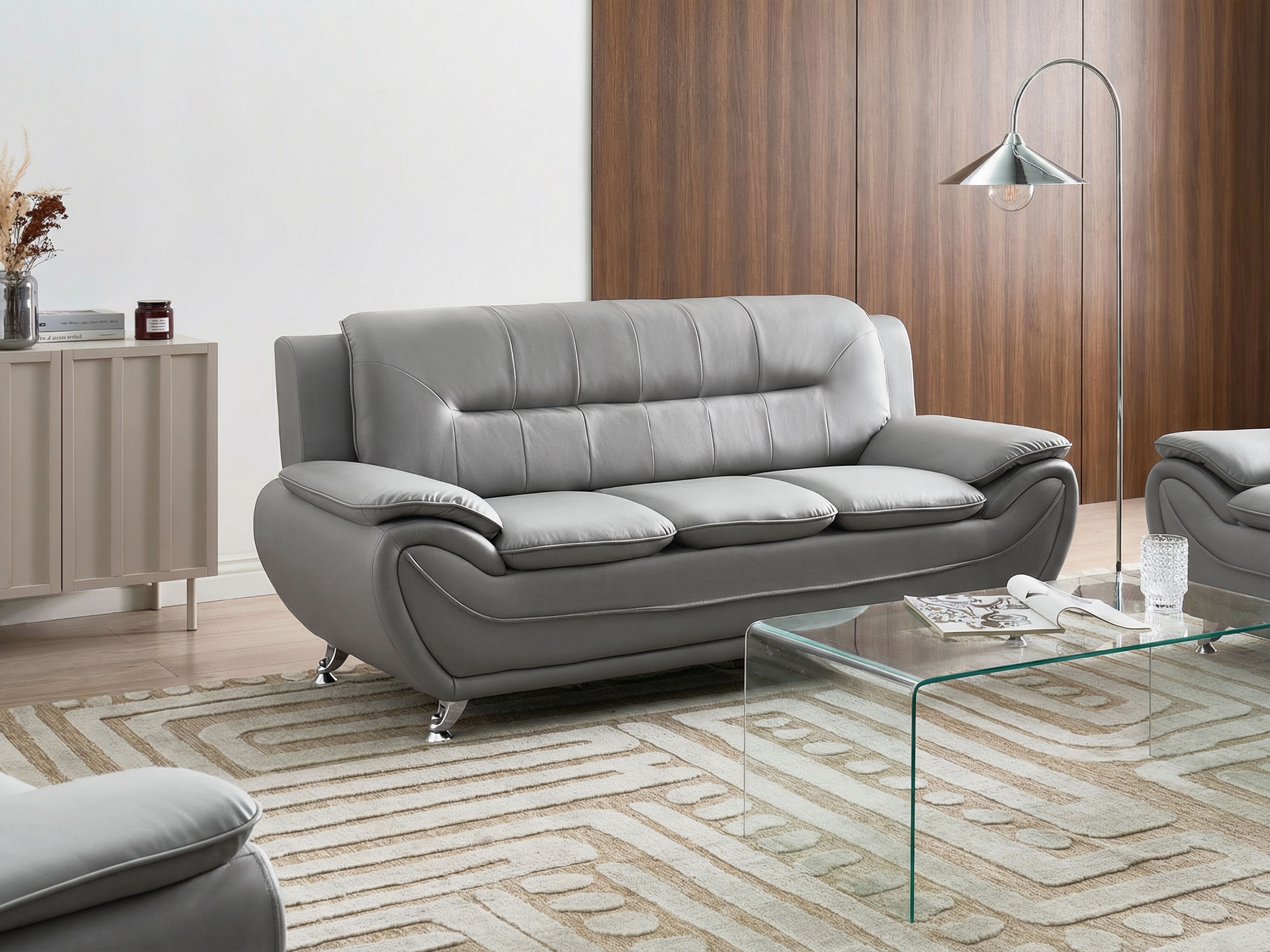 Sofa 3 Seater LEIRA Faux Leather Grey