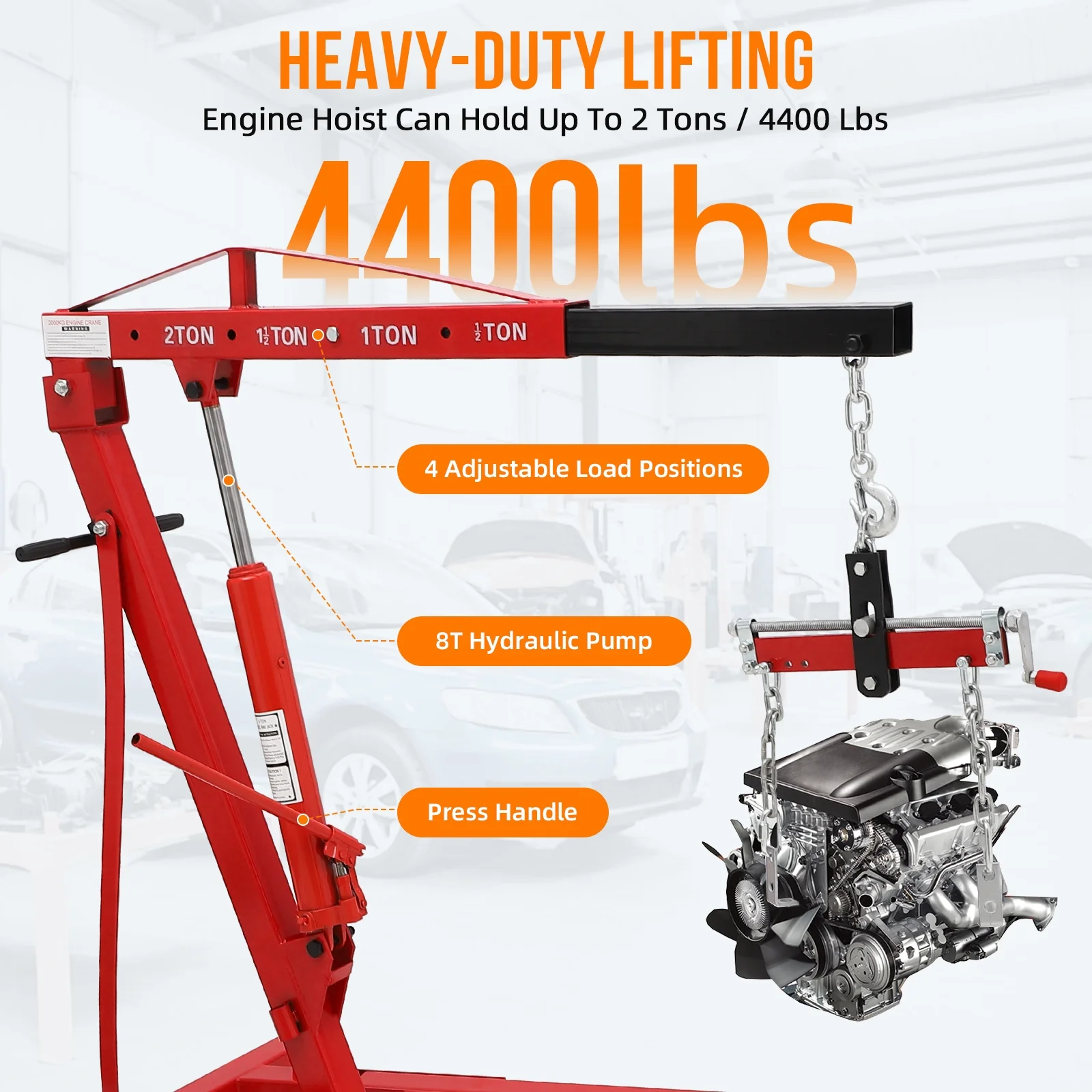JoanKaren Hydraulic Engine Hoist,4400lbs Max Weight,Folding Engine Lift Shop Crane with Lever and 6 Steel Caster Wheels,Yellow - Image 17