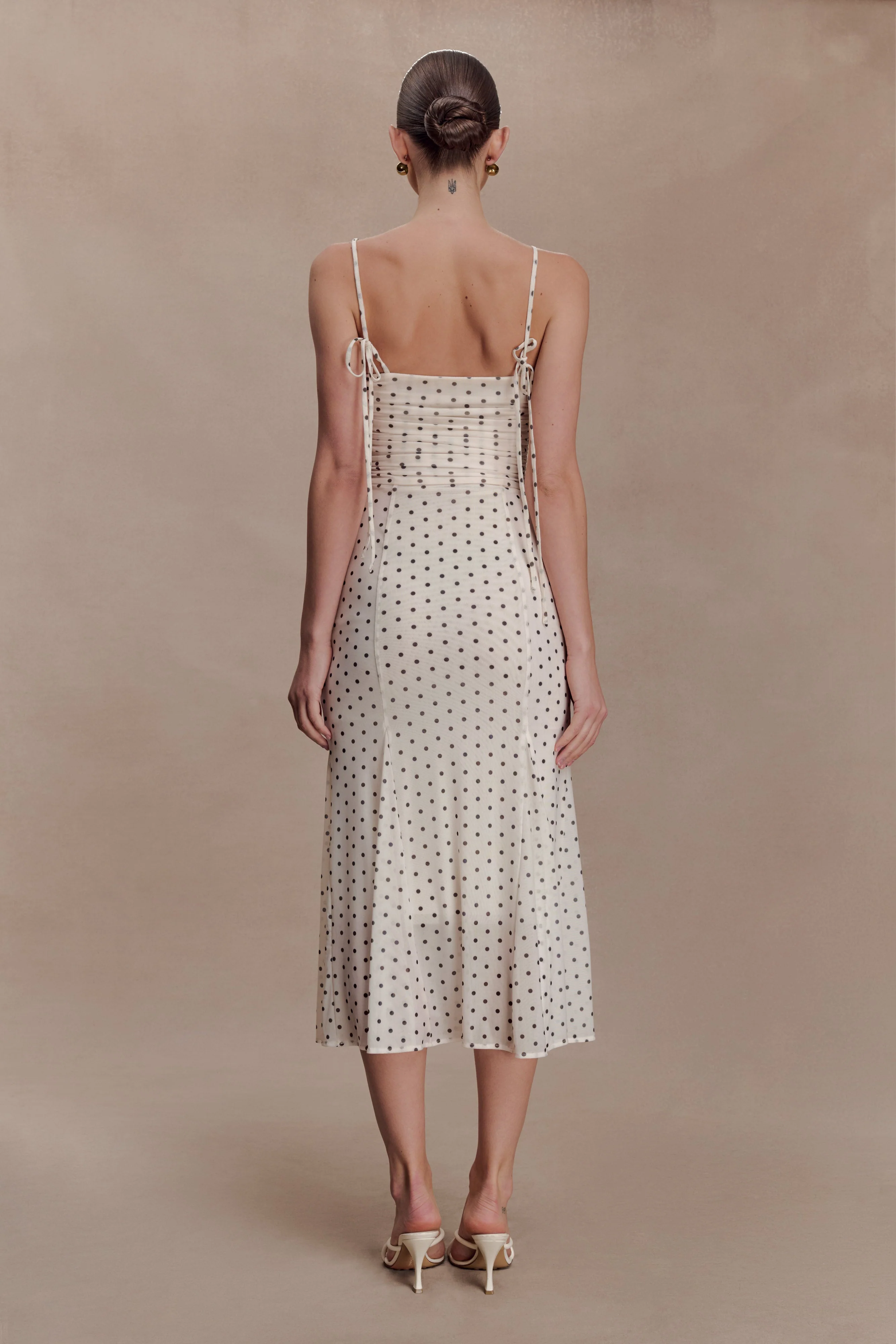 Willa Gathered Mesh Midi Dress - Polka Dot