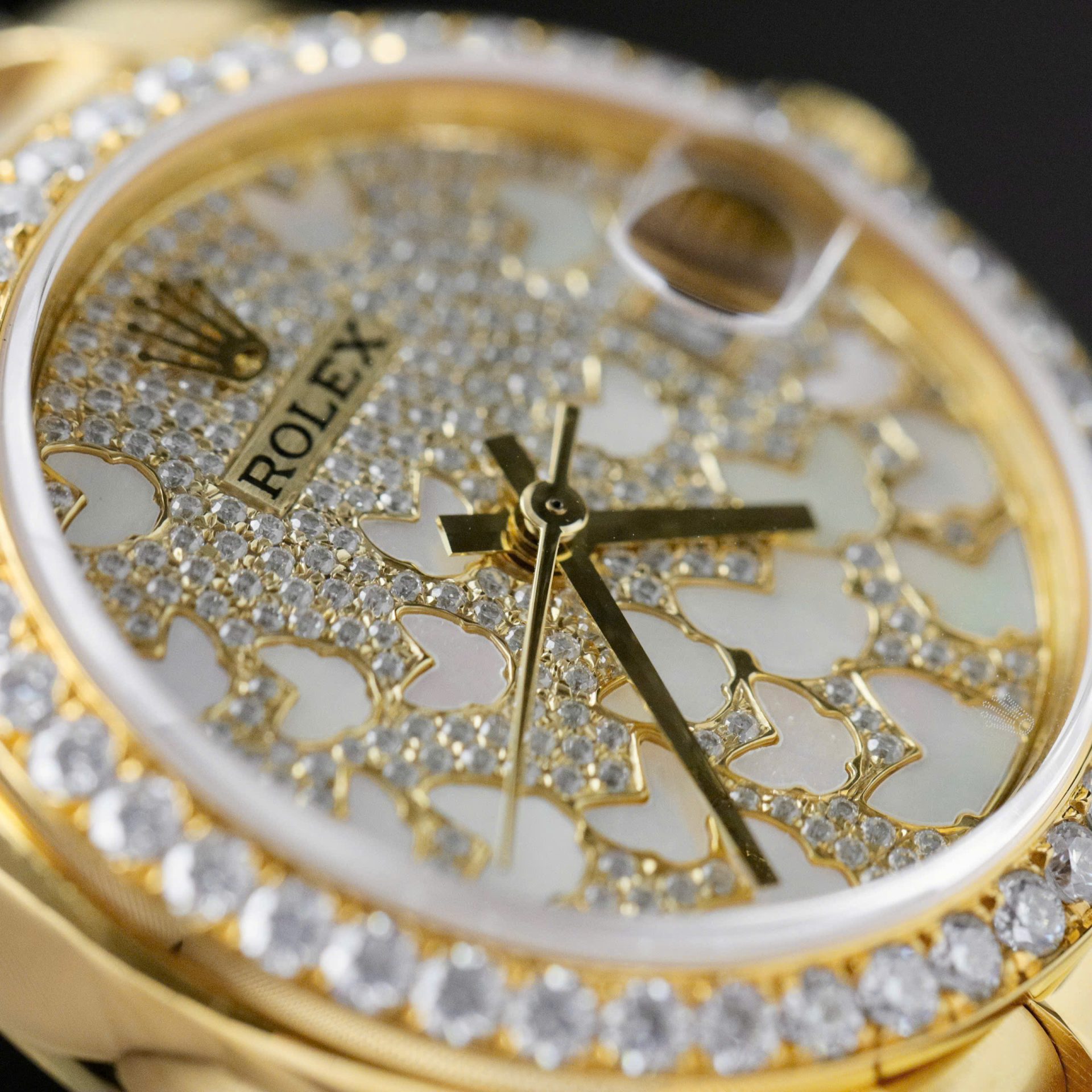 Rolex DateJust Butterfly Dial Custom Gold Wrapped 18K + Diamonds Moissanite 31mm - Elite Watch Atelier