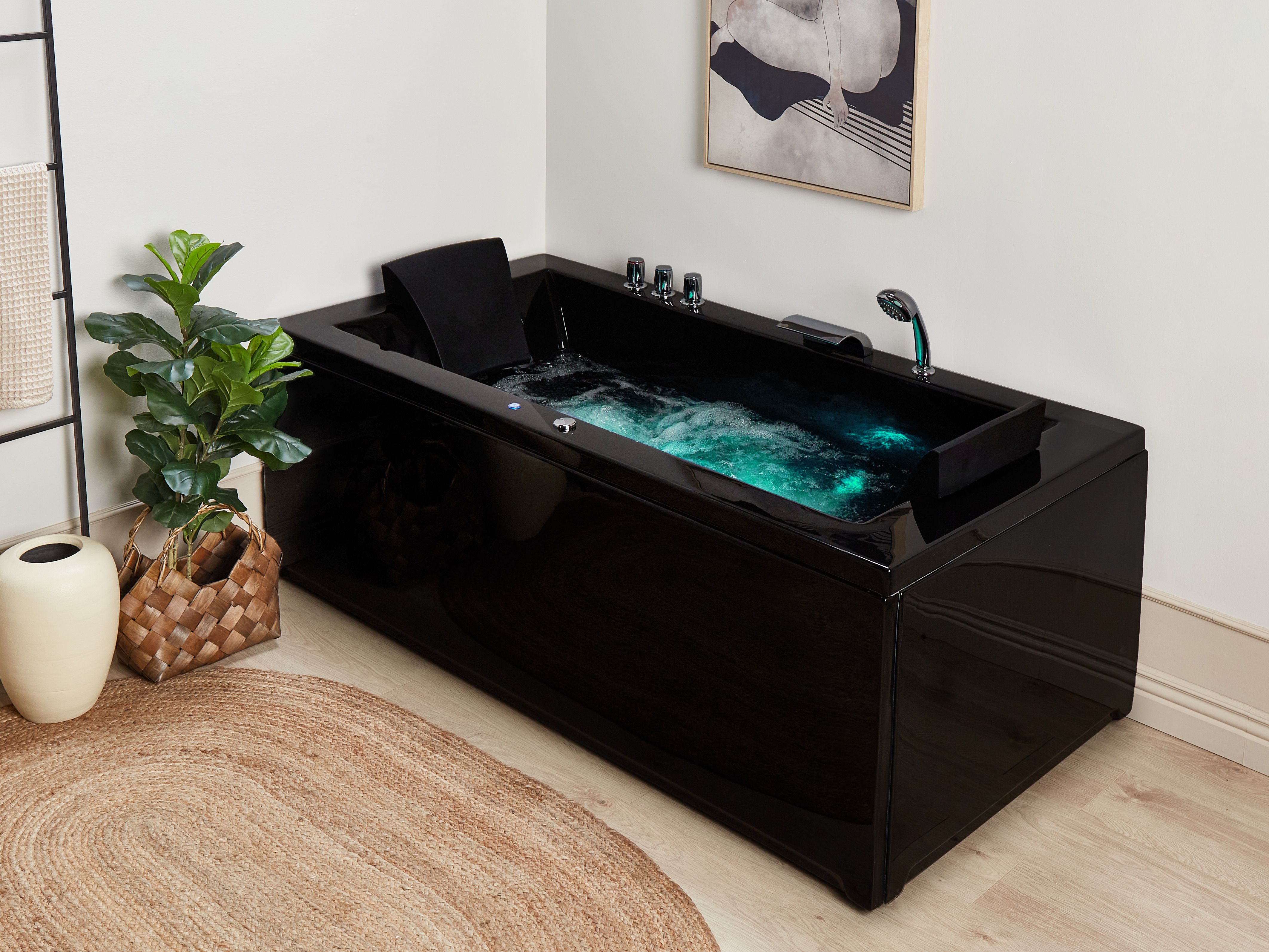Corner Hot Tub with LED VARADERO Right Hand 1830 x 900 mm Black